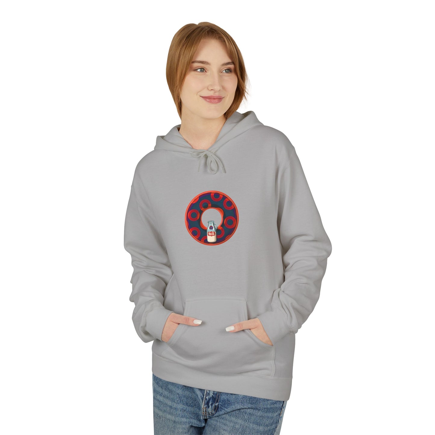 Fleece Harry Hoodies [Midweight Soft-style] - "Wooked Cream Dairy - YEMSG Donut" - navy blue/red rustic paradox donut - variant 3