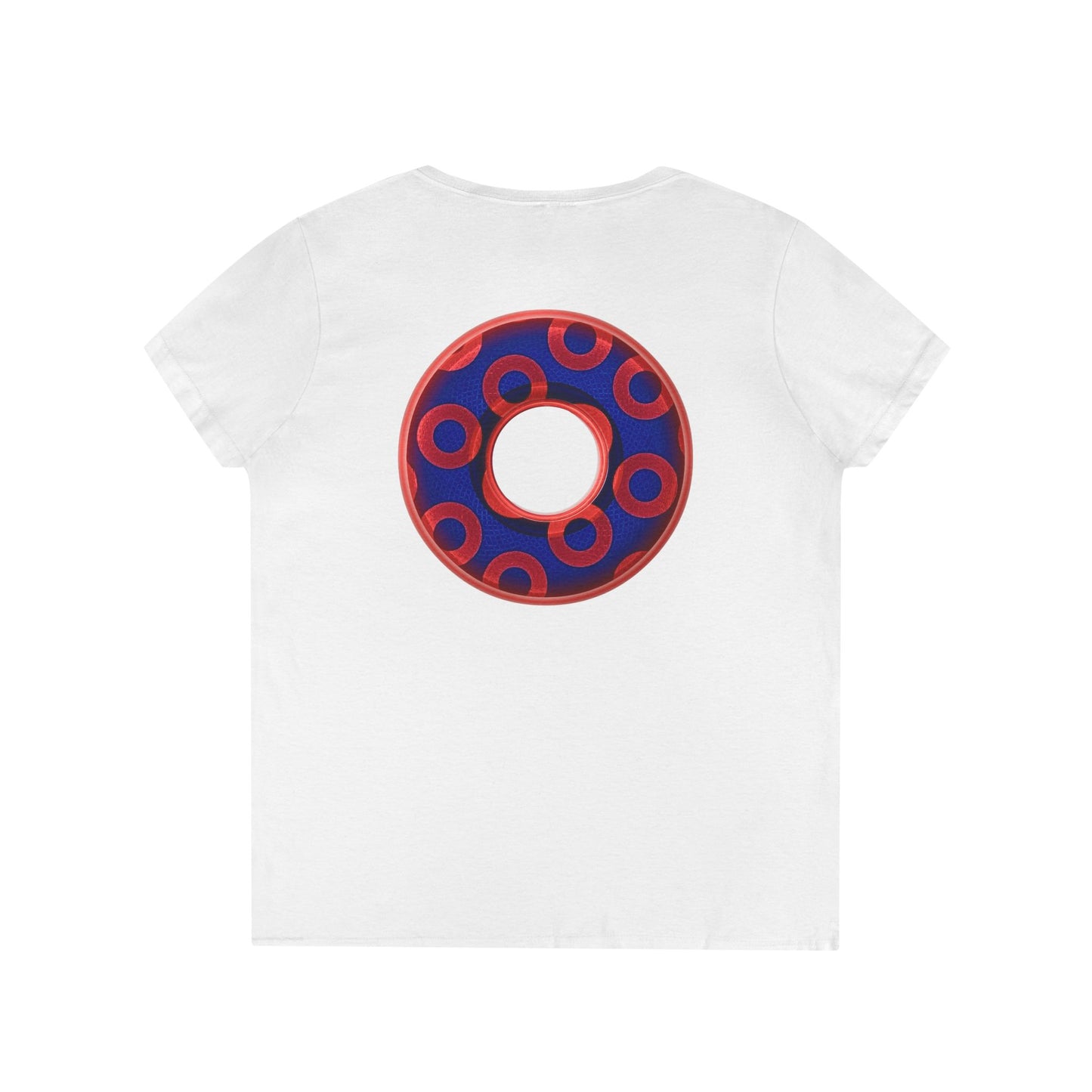 Women's Donut V-Neck Tee - "Paradox Kaleidoscope Donuts" - rustic donut w/hole - variant 1