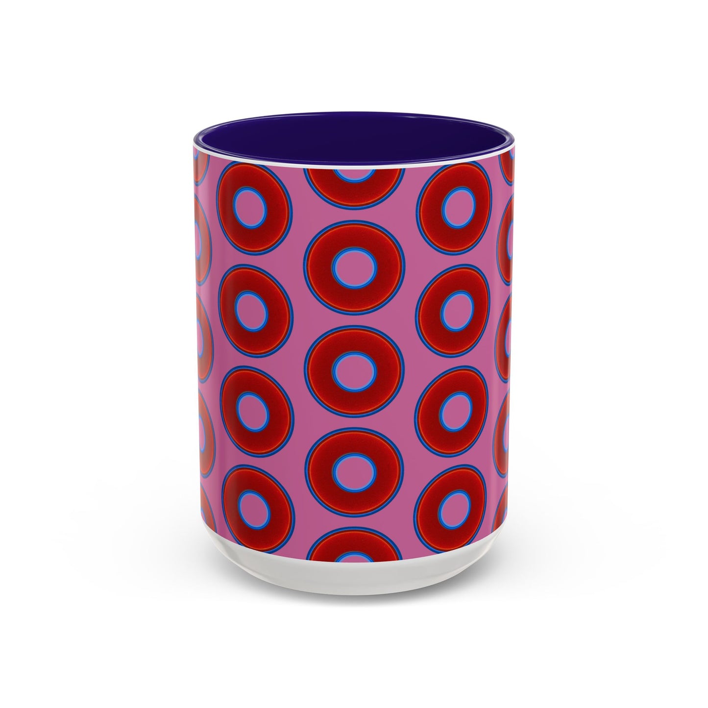 Lump's Grumpy Coffee Mug - vivid red donuts w/pink background