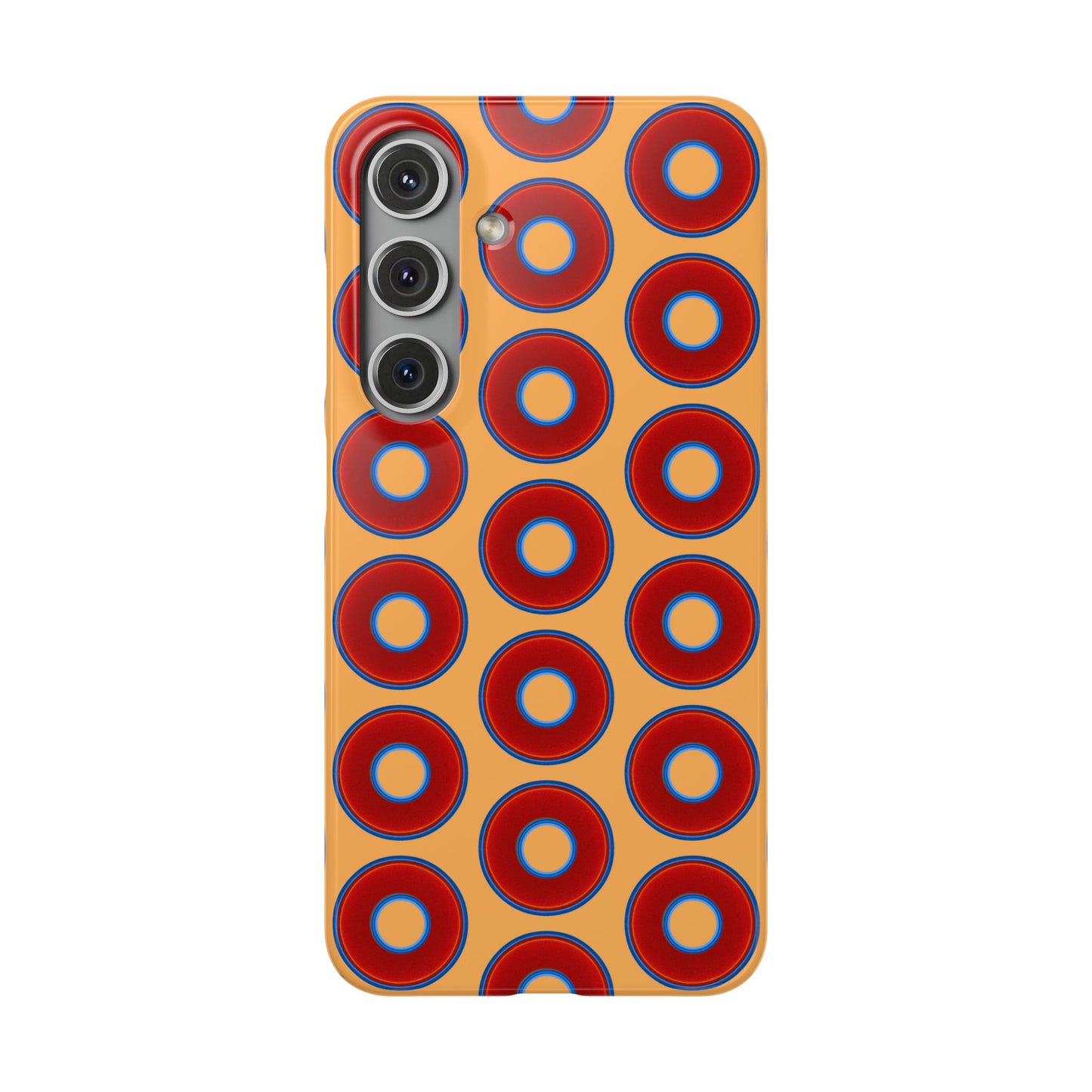 Lumpy Donut Snap Case - red vivid donut print w/creamcicle orange background