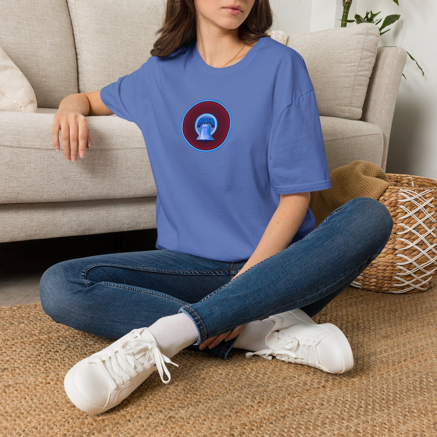 Classic Donut Tee - Unisex Soft-Style - "Brotherly Donuts Jawn" - vivid dark purple-red/light blue donut