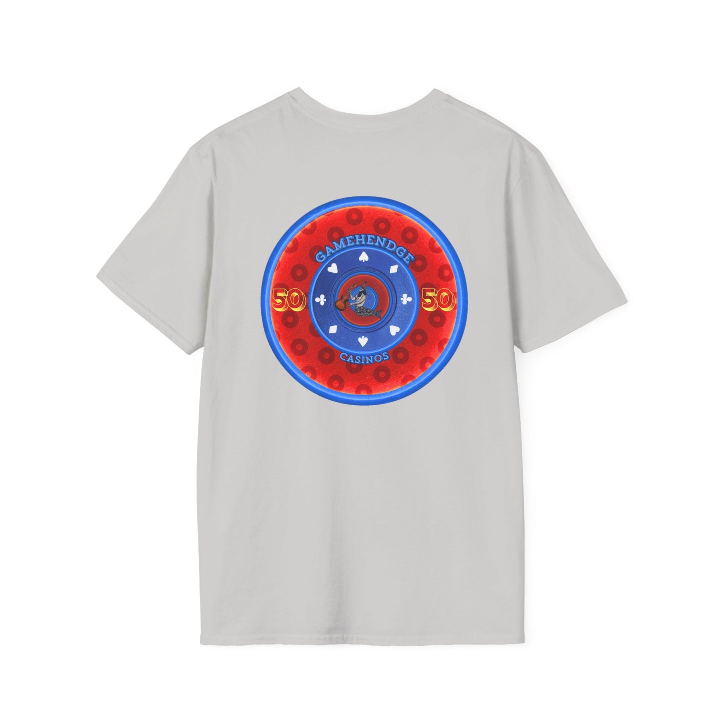 Classic Donut Tee - Unisex Soft-Style - "Phishy Chips" - vivid red/blue widemouthed paradox donut