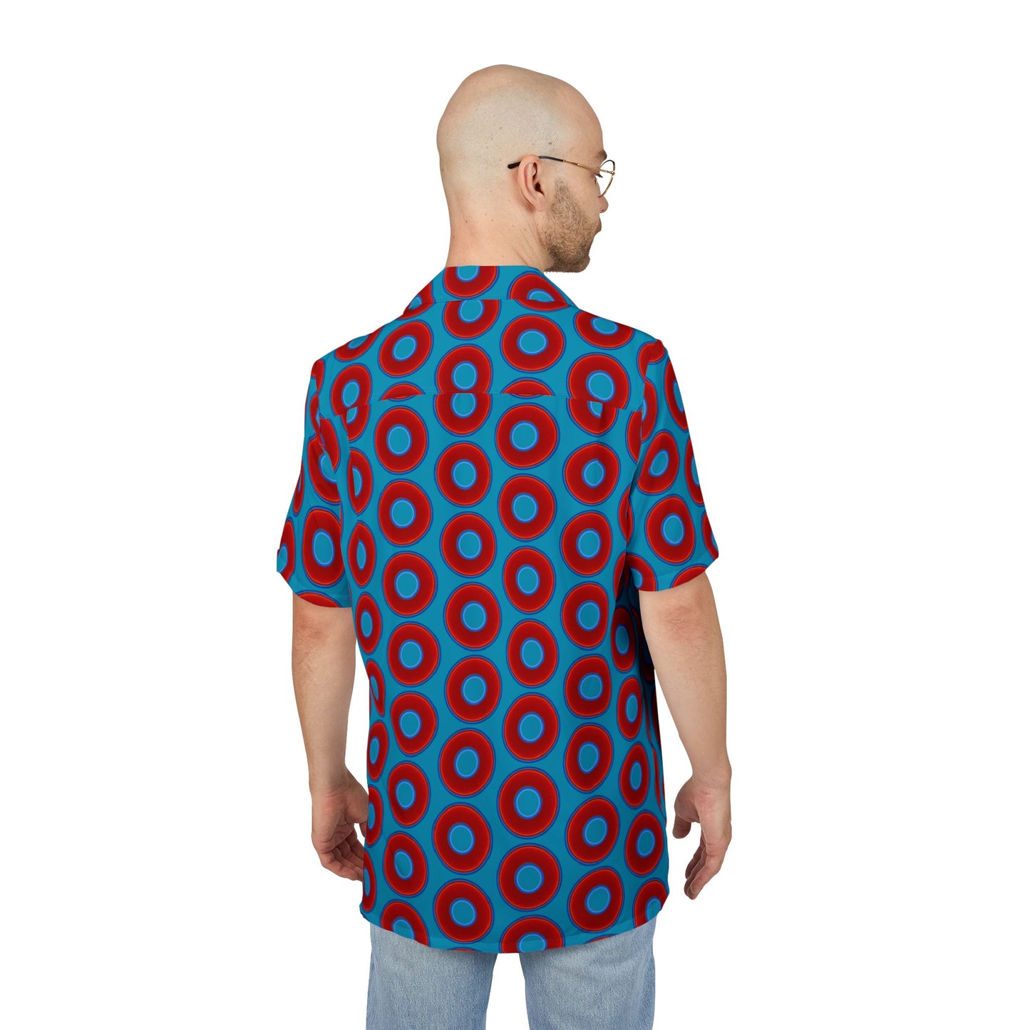 Wilson's 'Epic Hawaiian-Punch' Shirt - vivid red donut print w/aquamarine blue background [unisex]