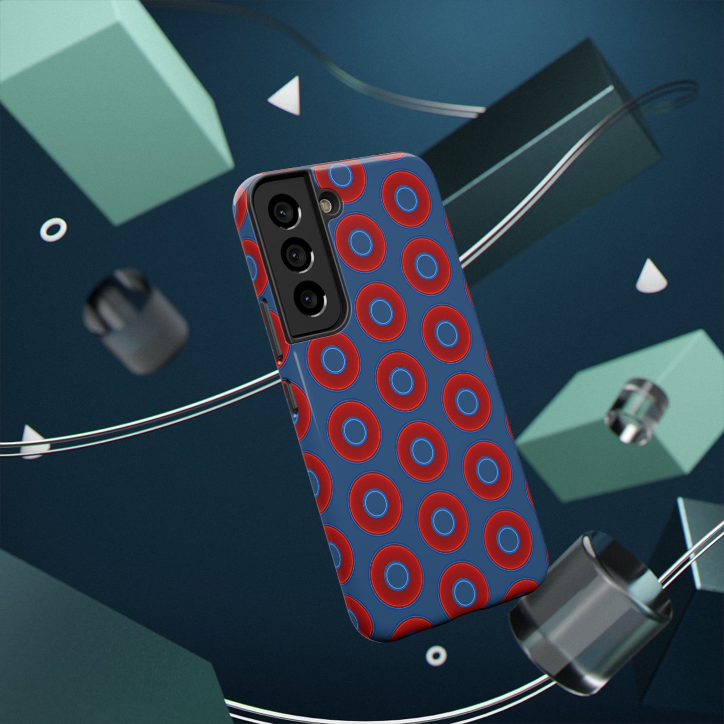 Impact-Resistant Lumpy Donut Case - red vivid donut print w/light navy blue background