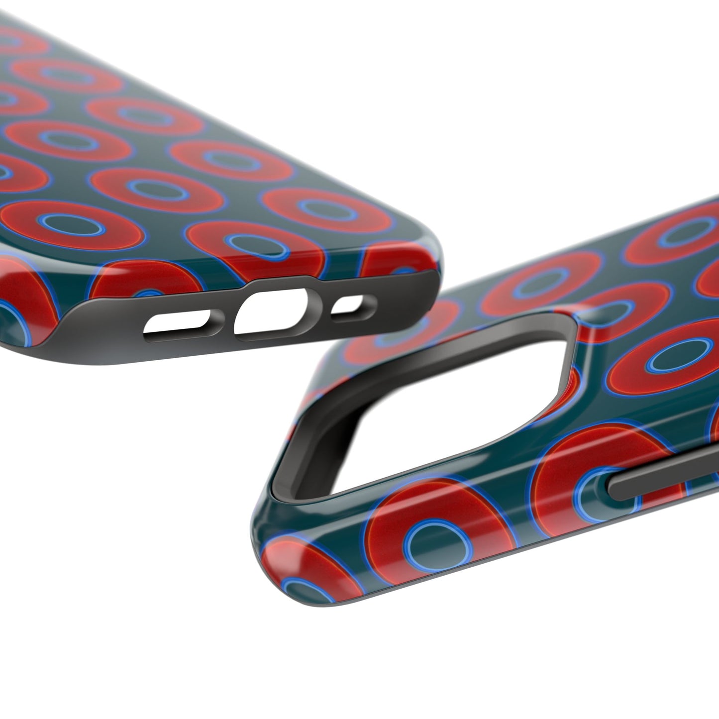 Impact-Resistant Lumpy Donut Case - red vivid donut print w/midnight green background