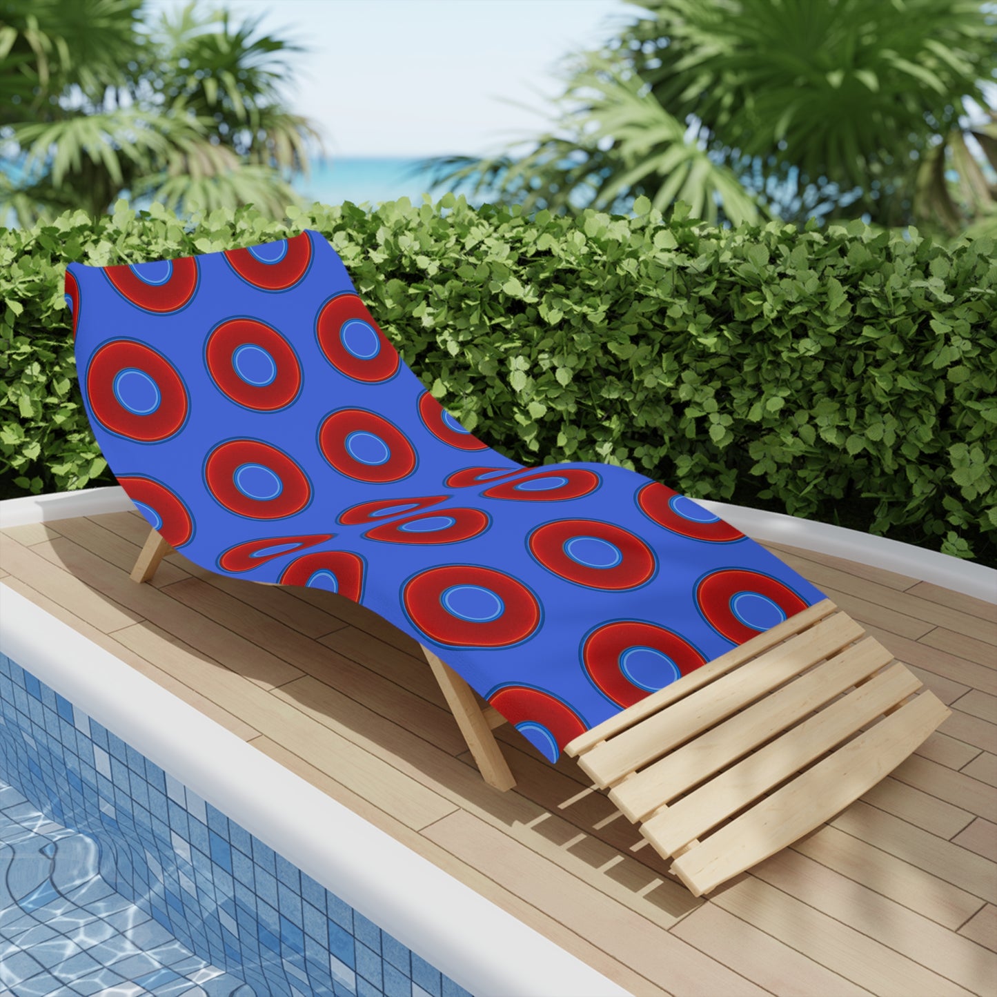 Lumpy Donut Towels - vivid red donuts w/royal blue background