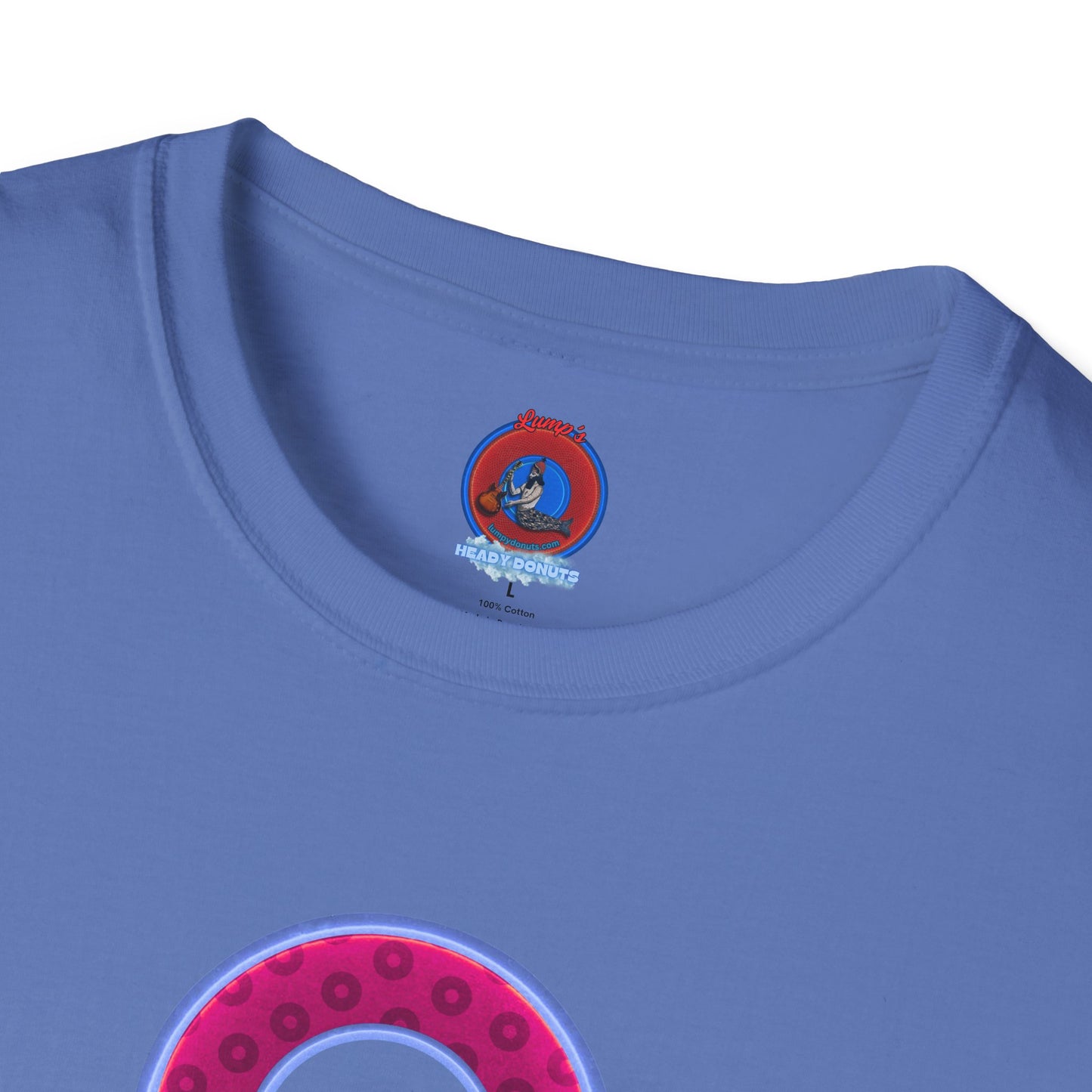 Plain Donuts/Unisex Soft-Style - "Plain Wide Mouthed Paradoxical Donuts" - dark magenta/light blue donuts