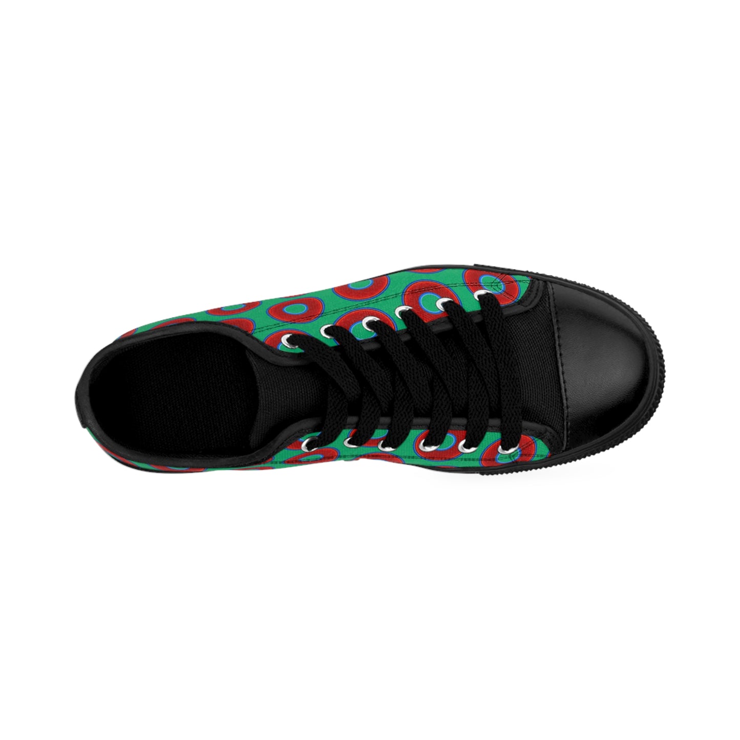 Men's Cushiony Convectors - Low Top - large red vivid donut print w/jade green background