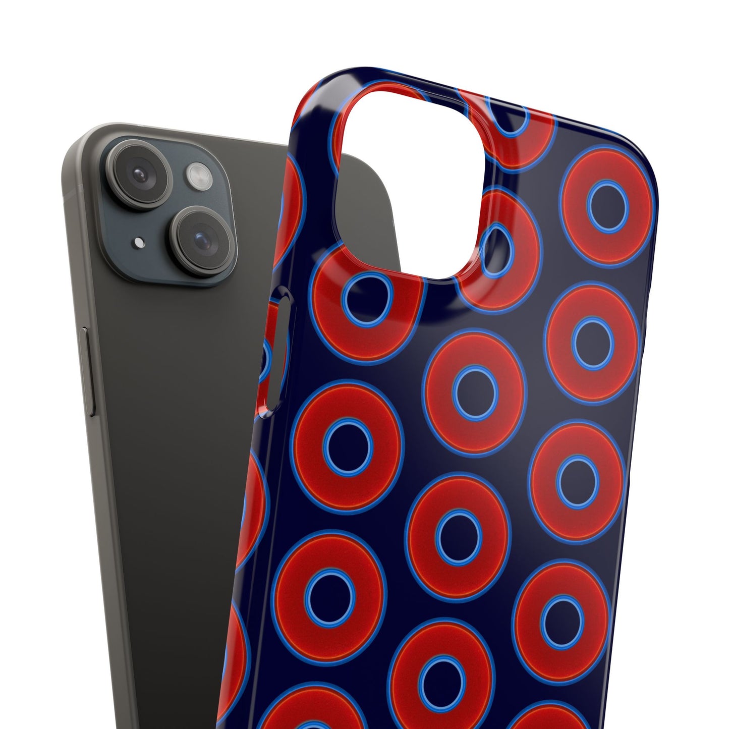 Lumpy Donut Snap Case - red vivid donut print w/midnight blue background