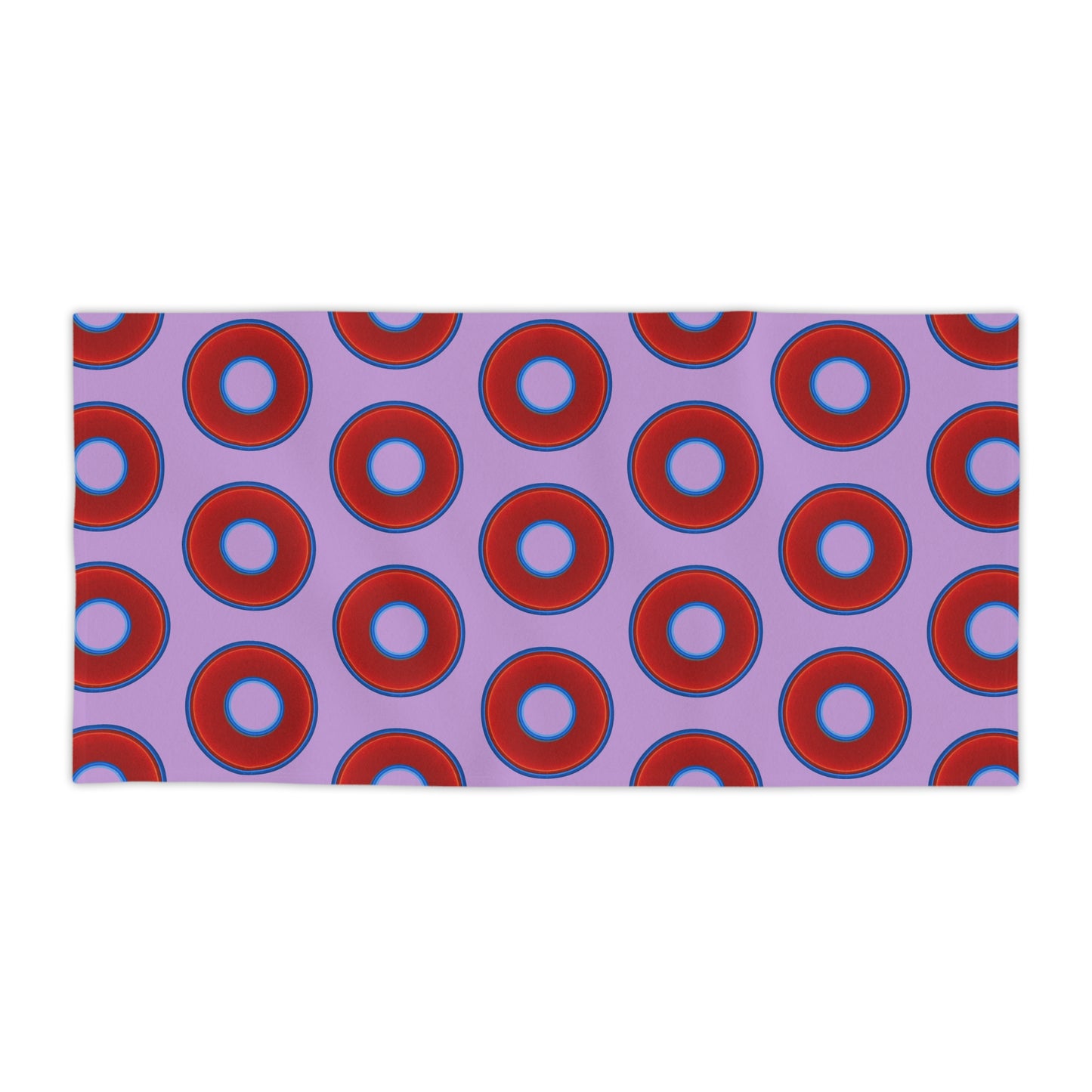 Lumpy Donut Towels - vivid red donuts w/wisteria purple background