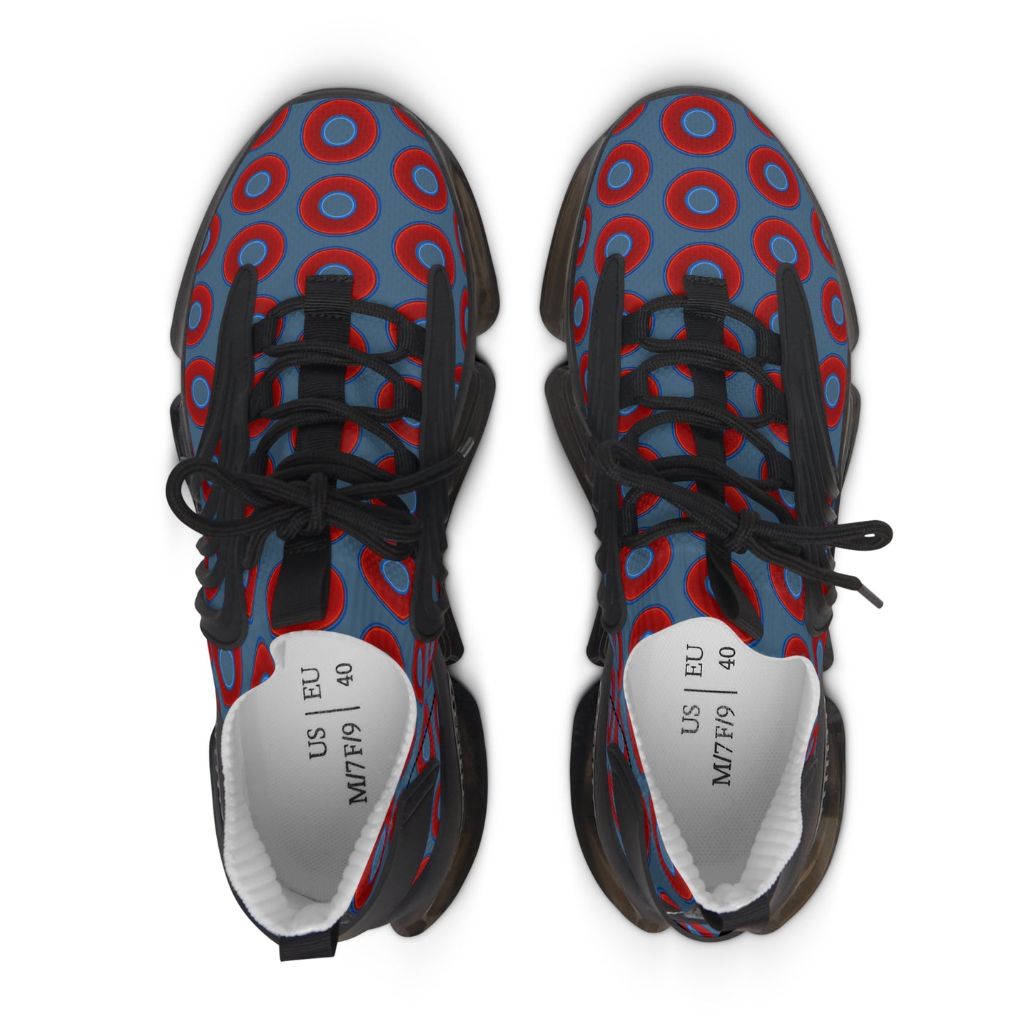 Women's Donut Kicks - red vivid donut print w/steel blue background