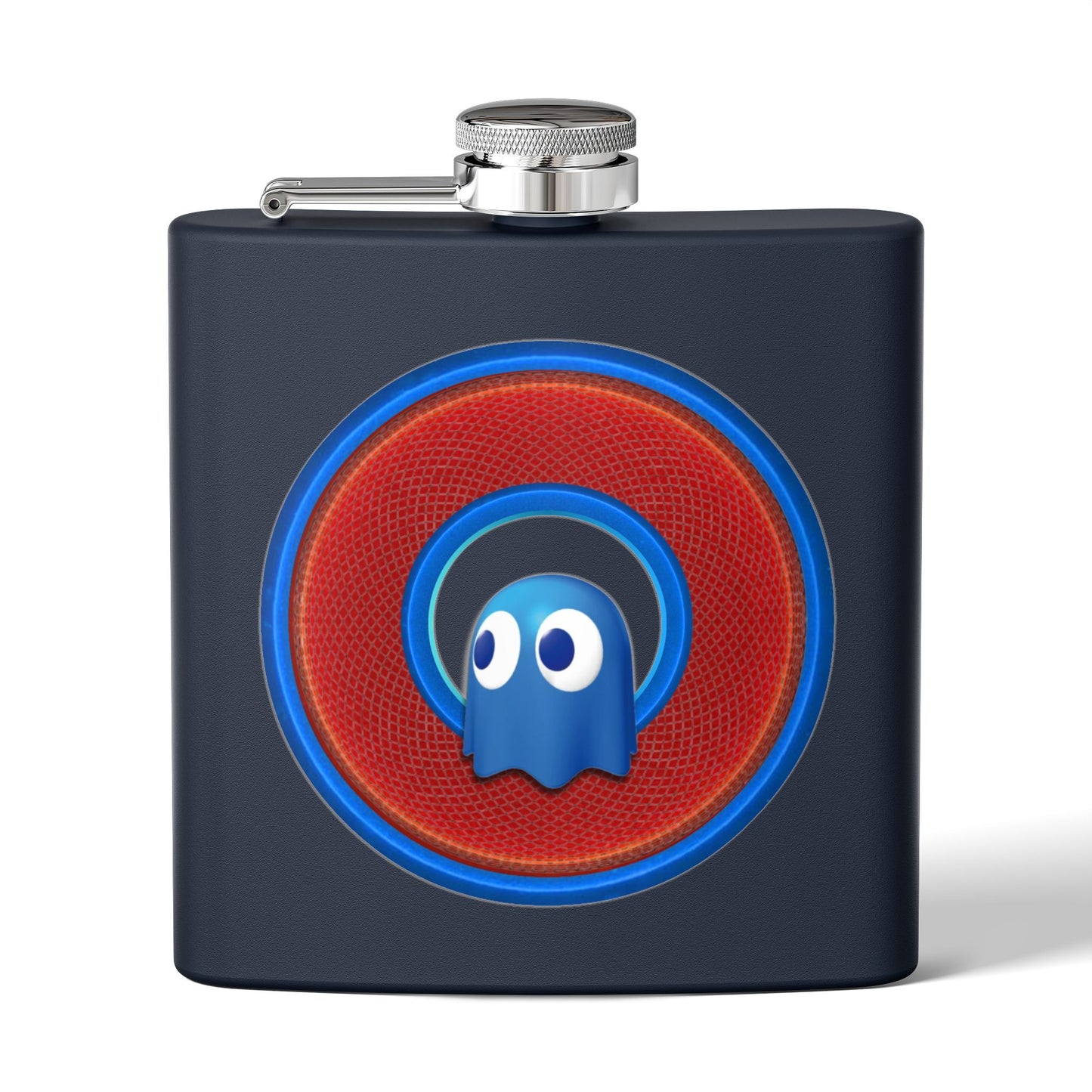 Lump's Donut Flask 6 oz -  "The Storied Donut Flask" - variant 1 - red/blue rustic donut - [*w/your choice of 6 backgrounds]