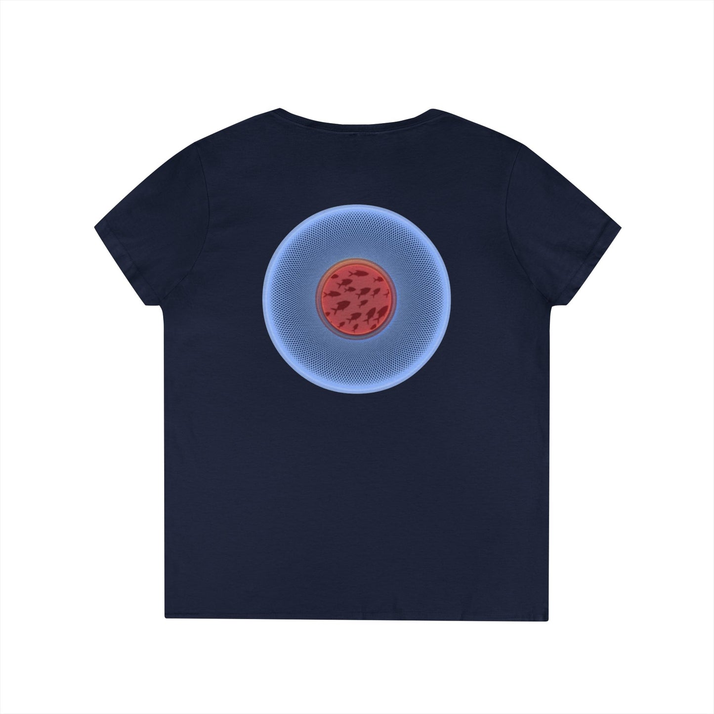 Women's Donut V-Neck Tee - "If I'm Swimming By" - variant 2 - blue/red phatty donut w/