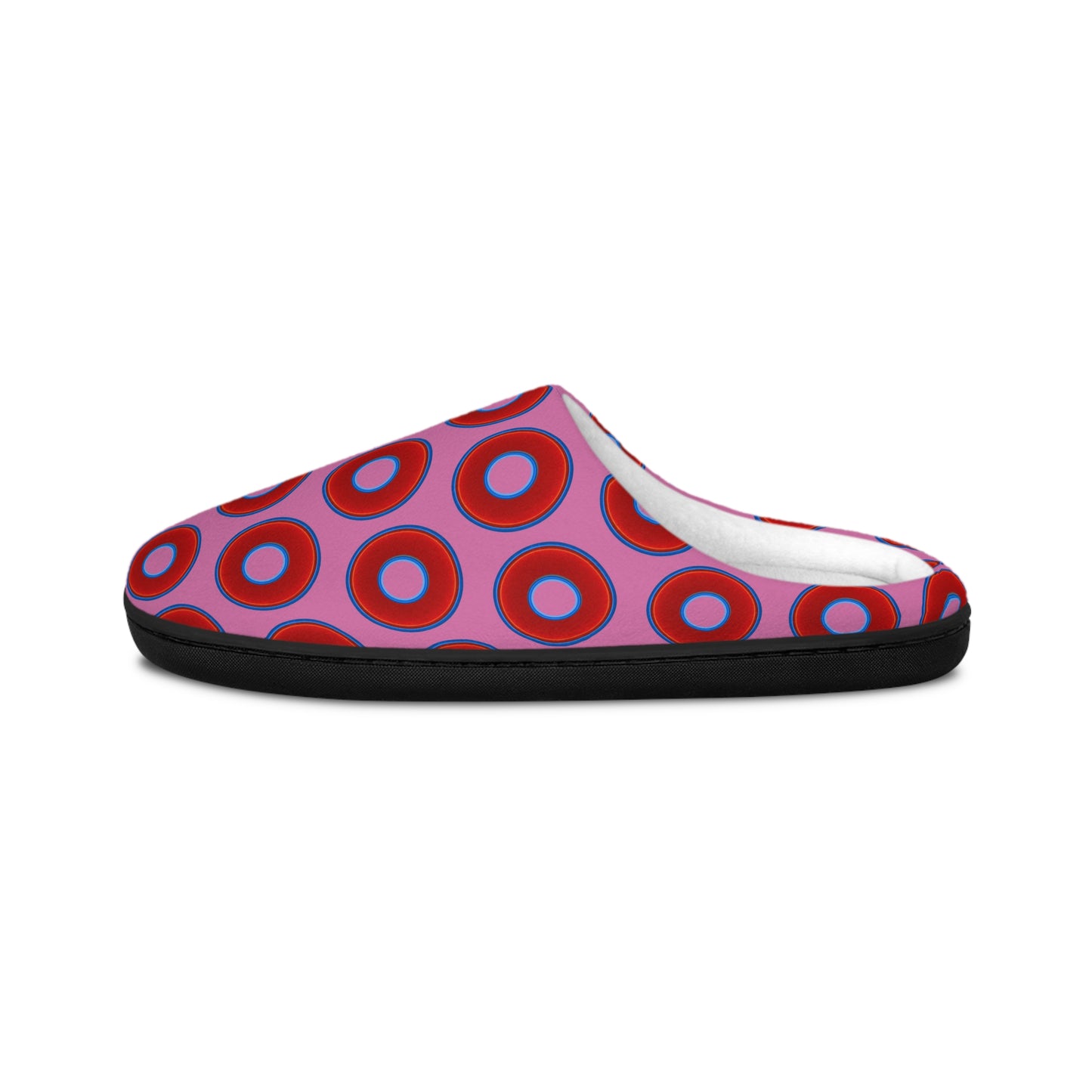 Men's Lumpy Slippers - red vivid donut print w/pink background