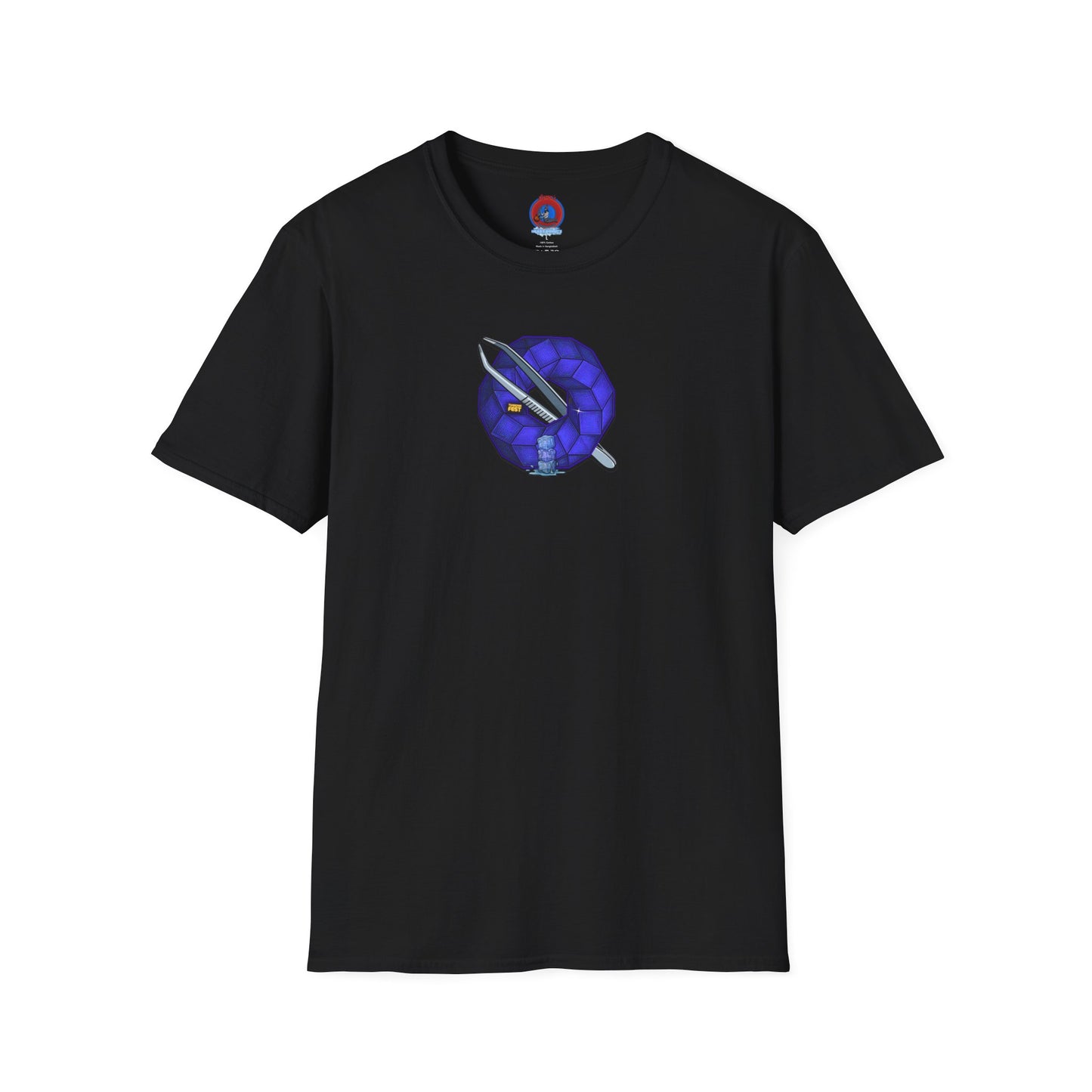 Classic Donut Tee - Unisex Soft-Style - "The Teasing Donut" - rustic dark royal blue cubed donut