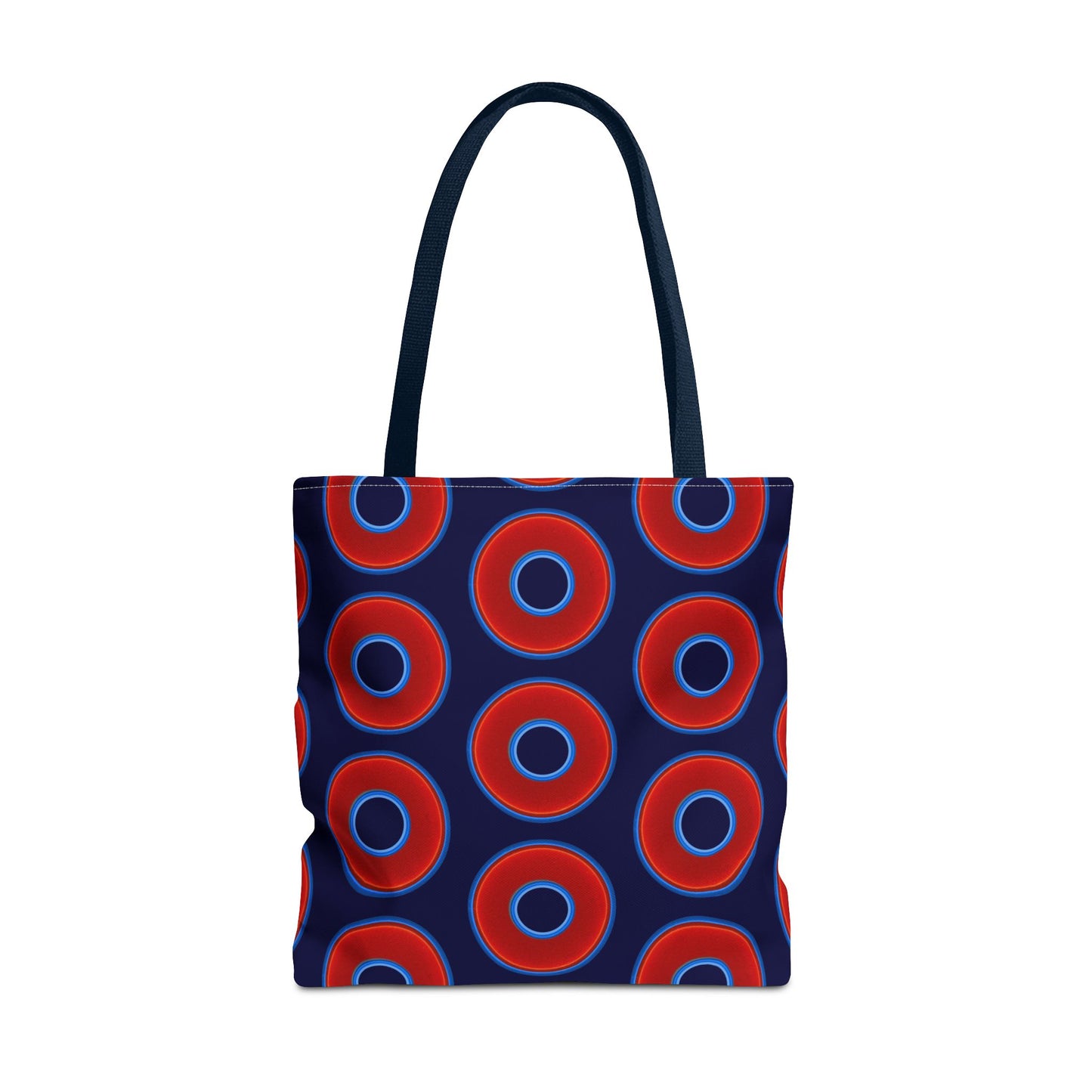 Lumpy Beach/Tote Bag - red vivid donuts w/midnight blue background
