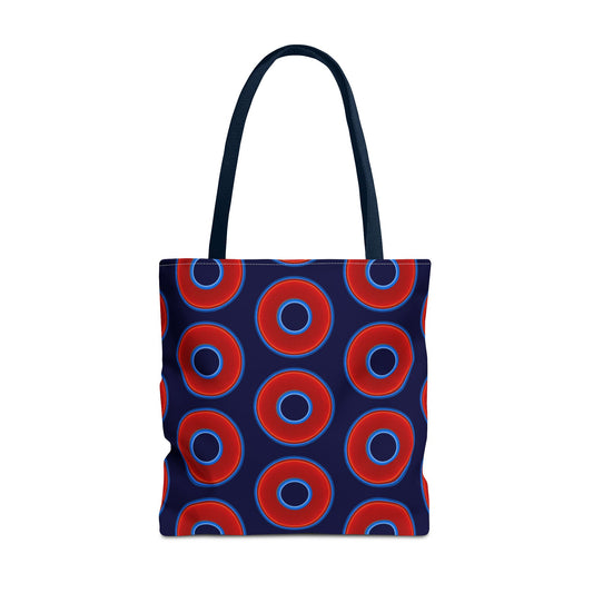Lumpy Beach/Tote Bag - red vivid donuts w/midnight blue background