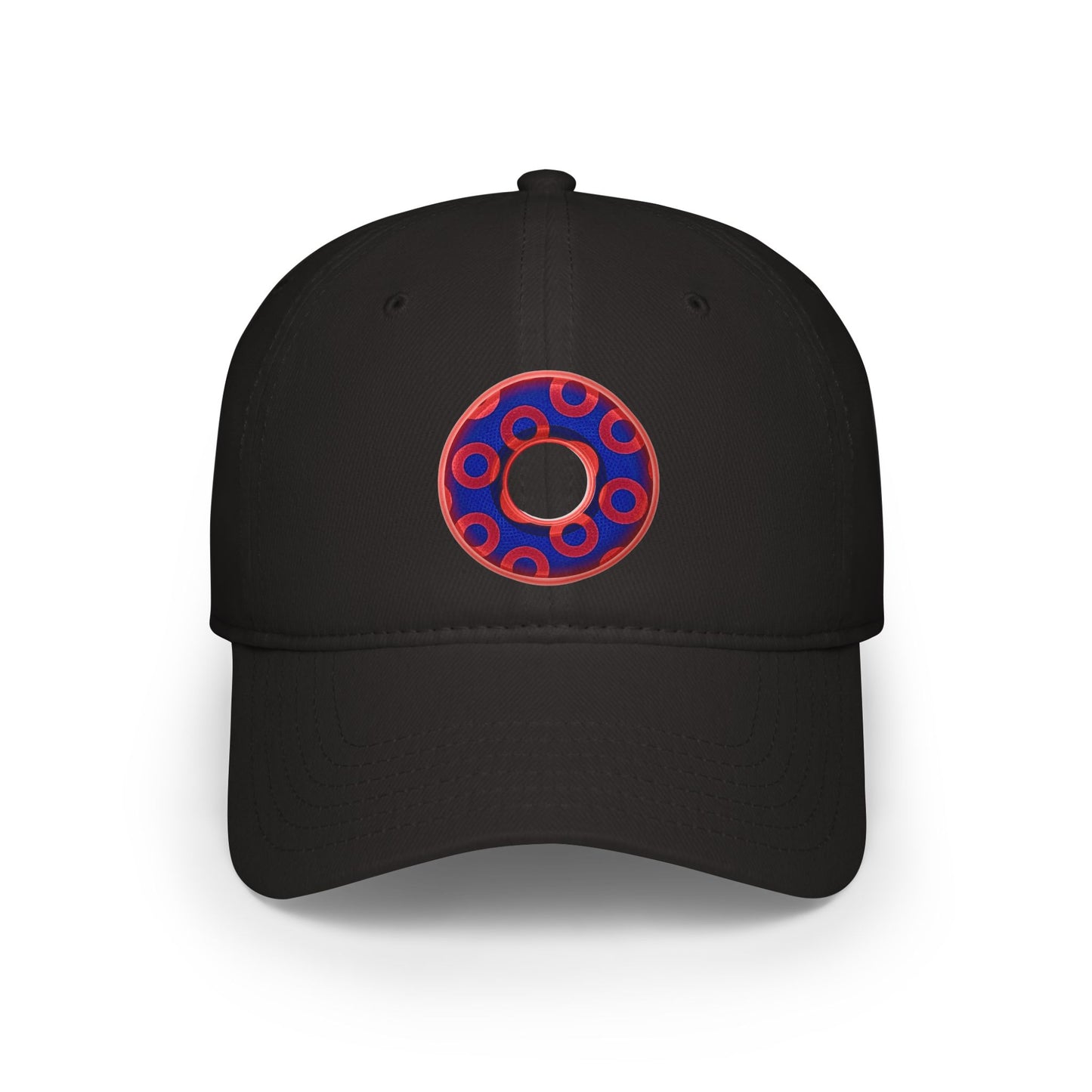 Lumpy Donut Baseball Cap - "Paradoxical Weathered Donut" - variant 1 - red/blue donuts donut w/
