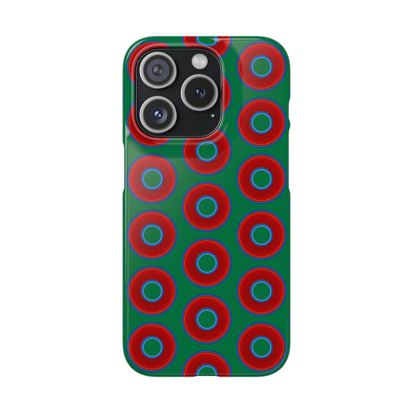 Lumpy Donut Snap Case - red vivid donut print w/green background