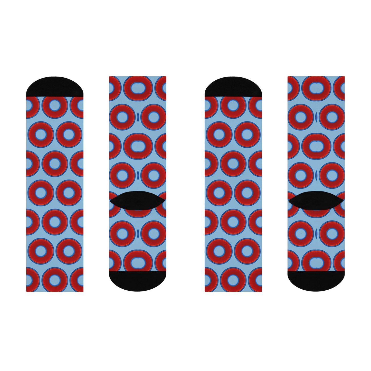 Lumpy Sox - cushioned crew - vivid red donut print w/sky blue background
