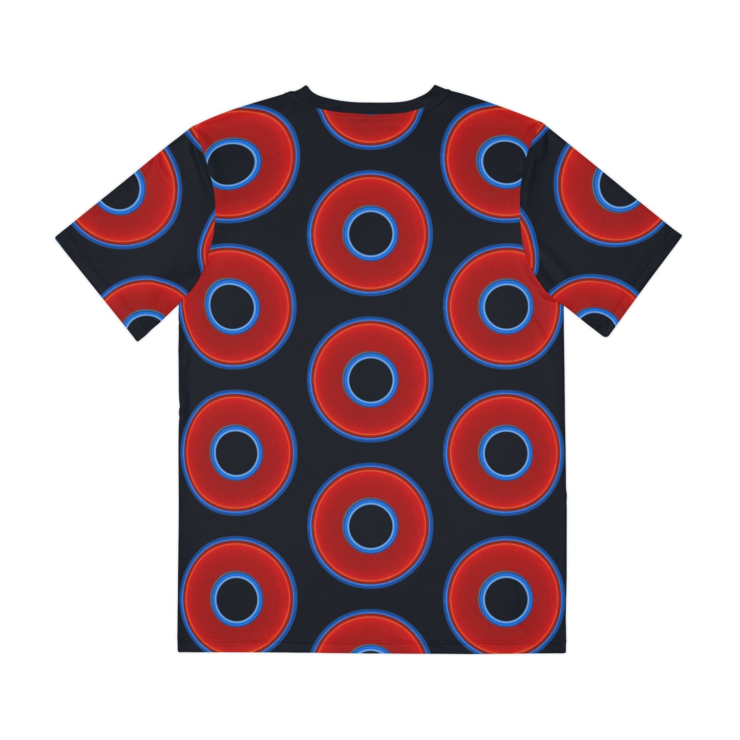 Multi-Beastie Giant Donut AOP Polyester Tee - red vivid donut print w/blue charcoal background