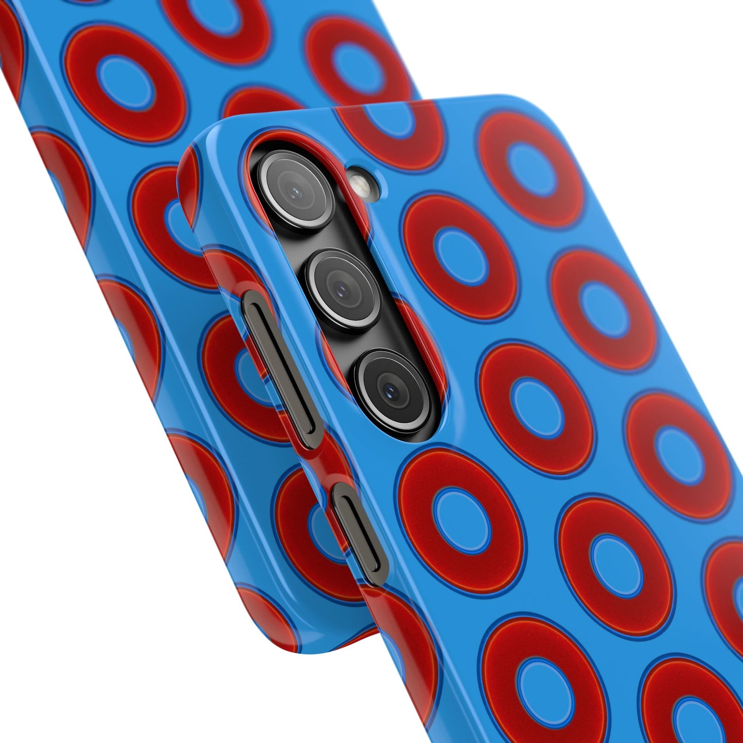Lumpy Donut Snap Case - red vivid donut print w/sky royal blue background