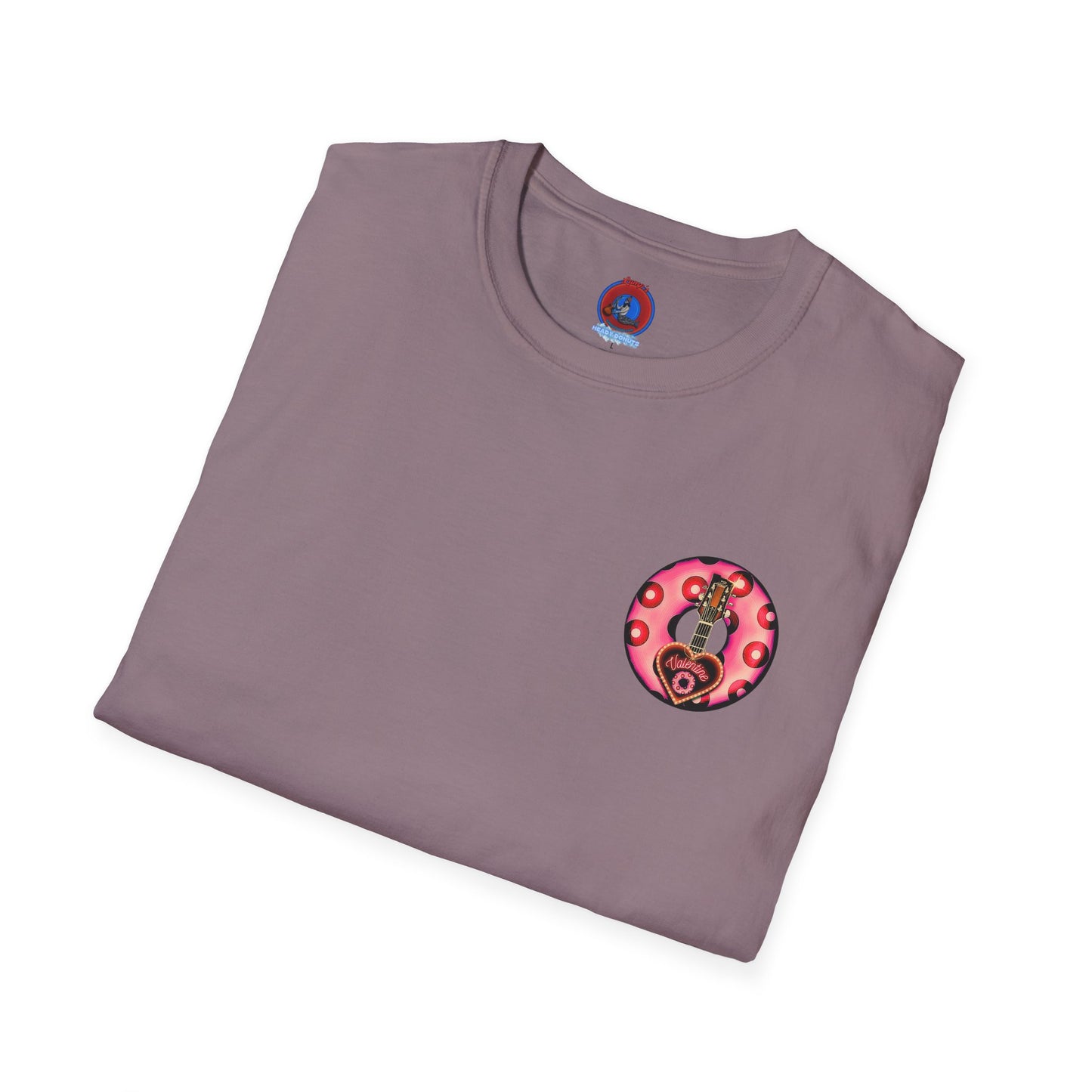 Classic Donut Tee - Unisex Soft-Style - "Would You Be My Donut?" - paradoxical faded magenta/red donut - variant 1