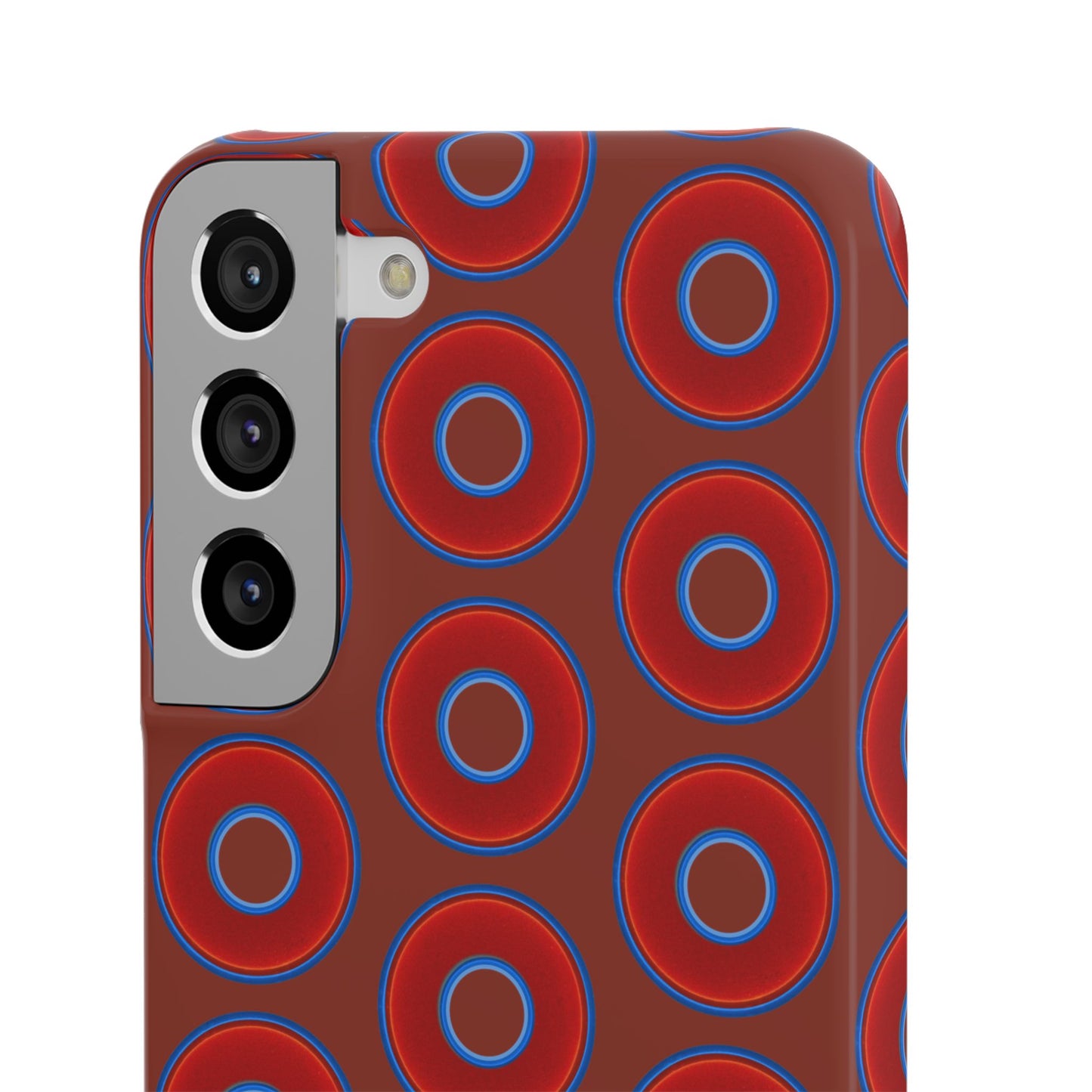 Lumpy Donut Snap Case - red vivid donut print w/burnt umber background
