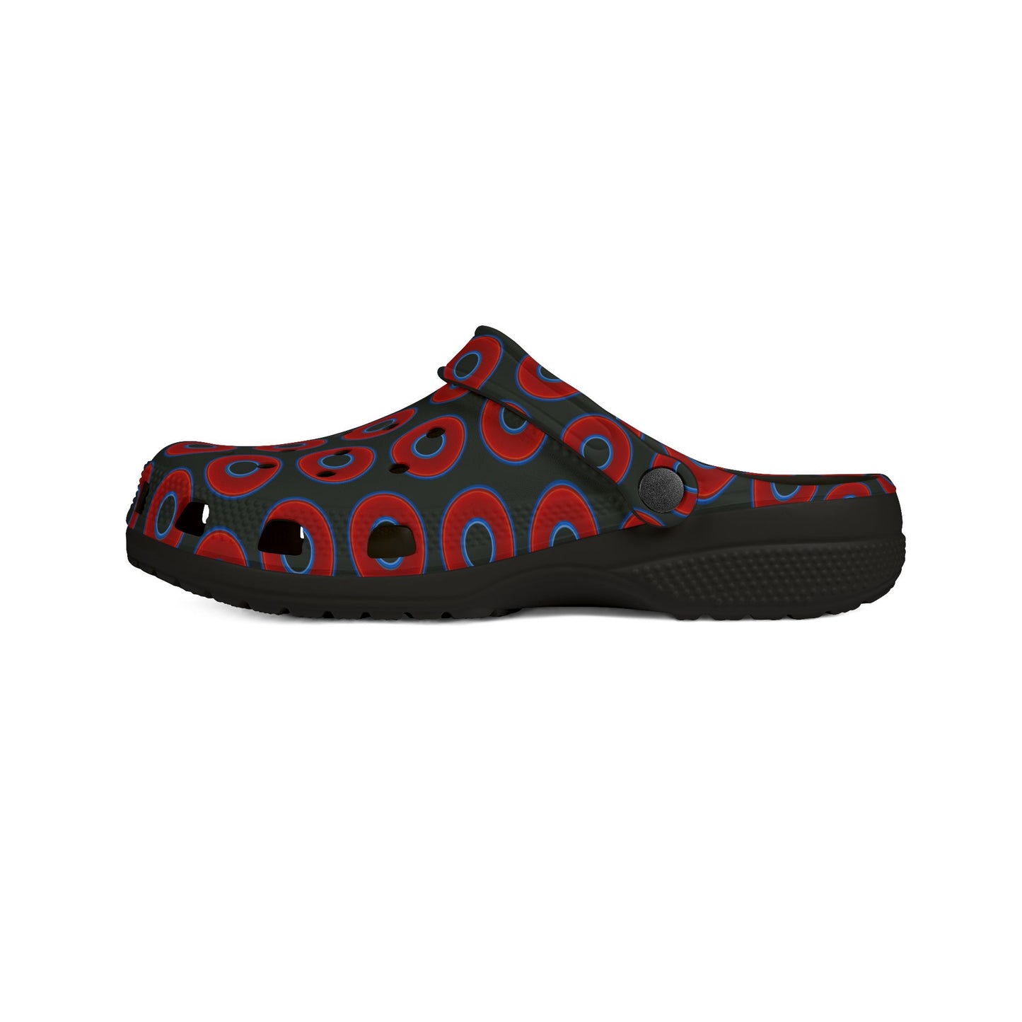 Spatchcocks - donut slip-on shoes - vivid red donuts w/midnight moss green background [unisex]