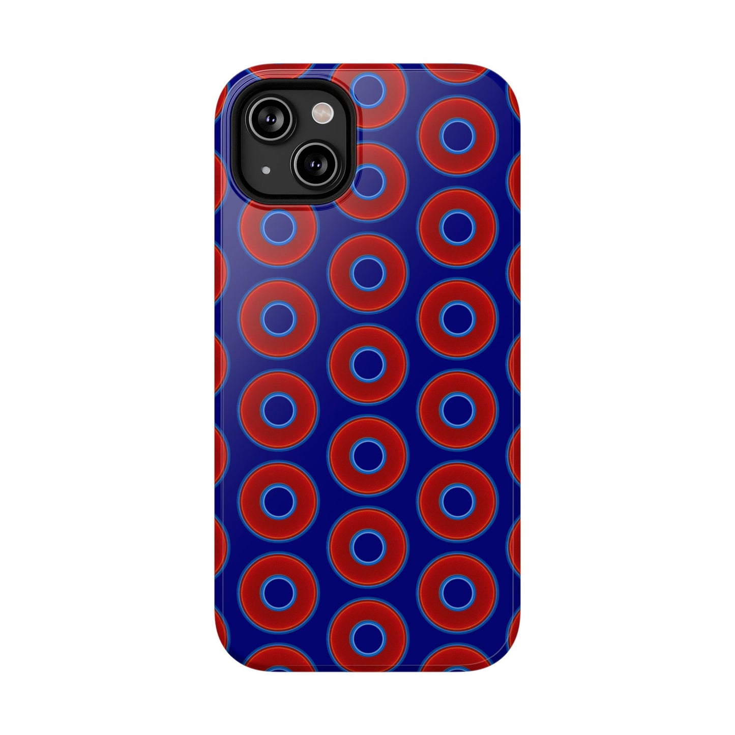 Impact-Resistant Lumpy Donut Case - red vivid donut print w/vivid navy background