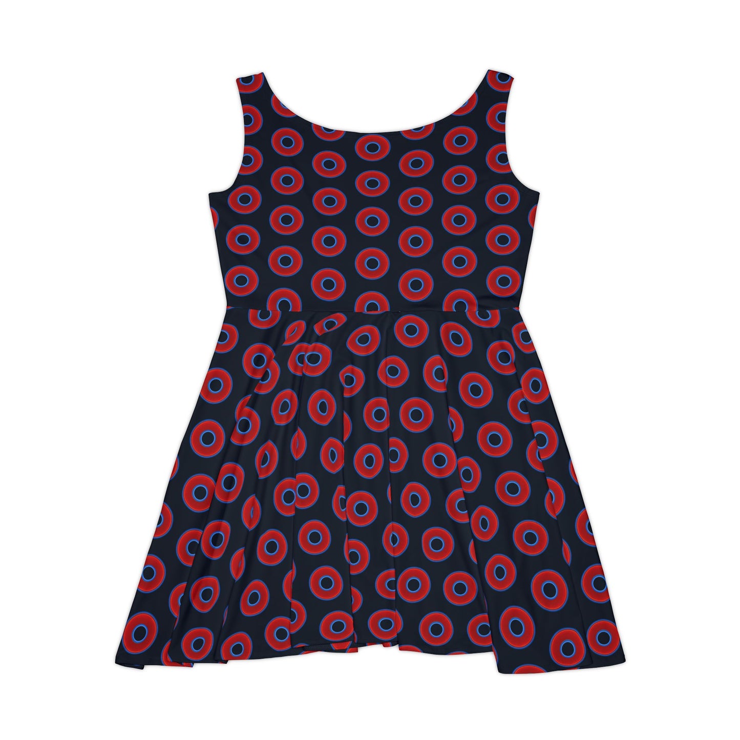 Women's Skater Donut Dress - vivid red donut print w/blue charcoal background