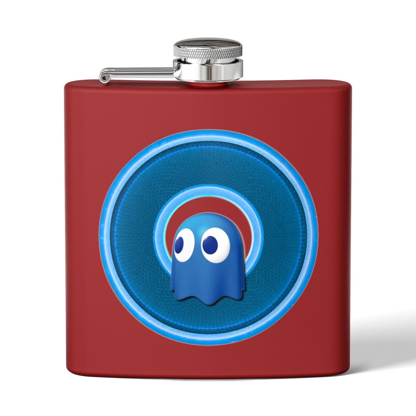 Lump's Donut Flask 6 oz -  "The Storied Donut Flask" - variant 2 - blue/light blue rustic donut - [*w/your choice of 6 backgrounds]