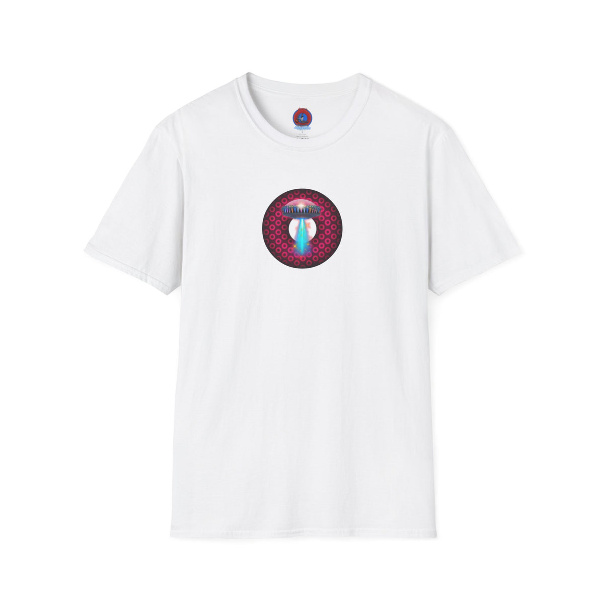Classic Donut Tee - Unisex Soft-Style - "Donuts now Served on the Mothership" - series 1.0  - variant 2  - red/red paradoxical donut