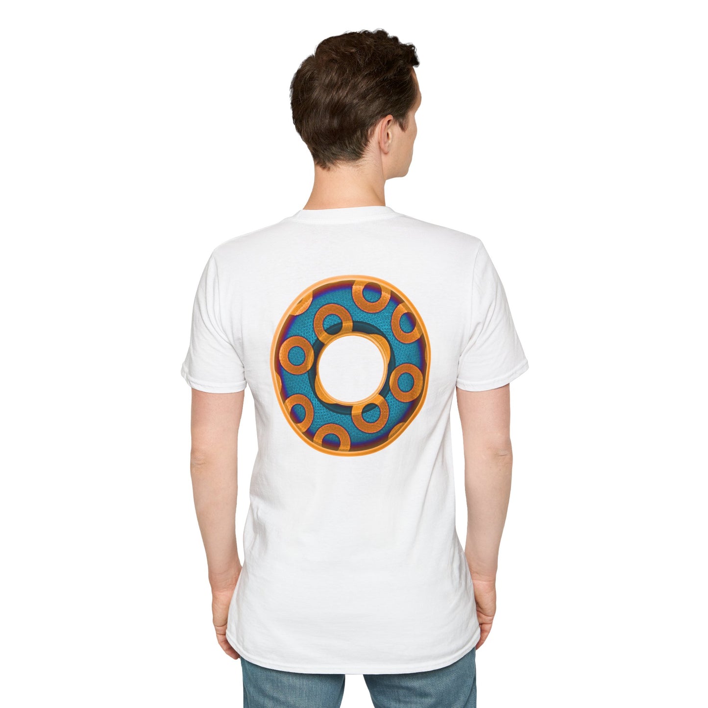Plain Donuts/Unisex Soft-Style - "Plain Rustic Paradoxical Donuts" - light blue/orange donuts