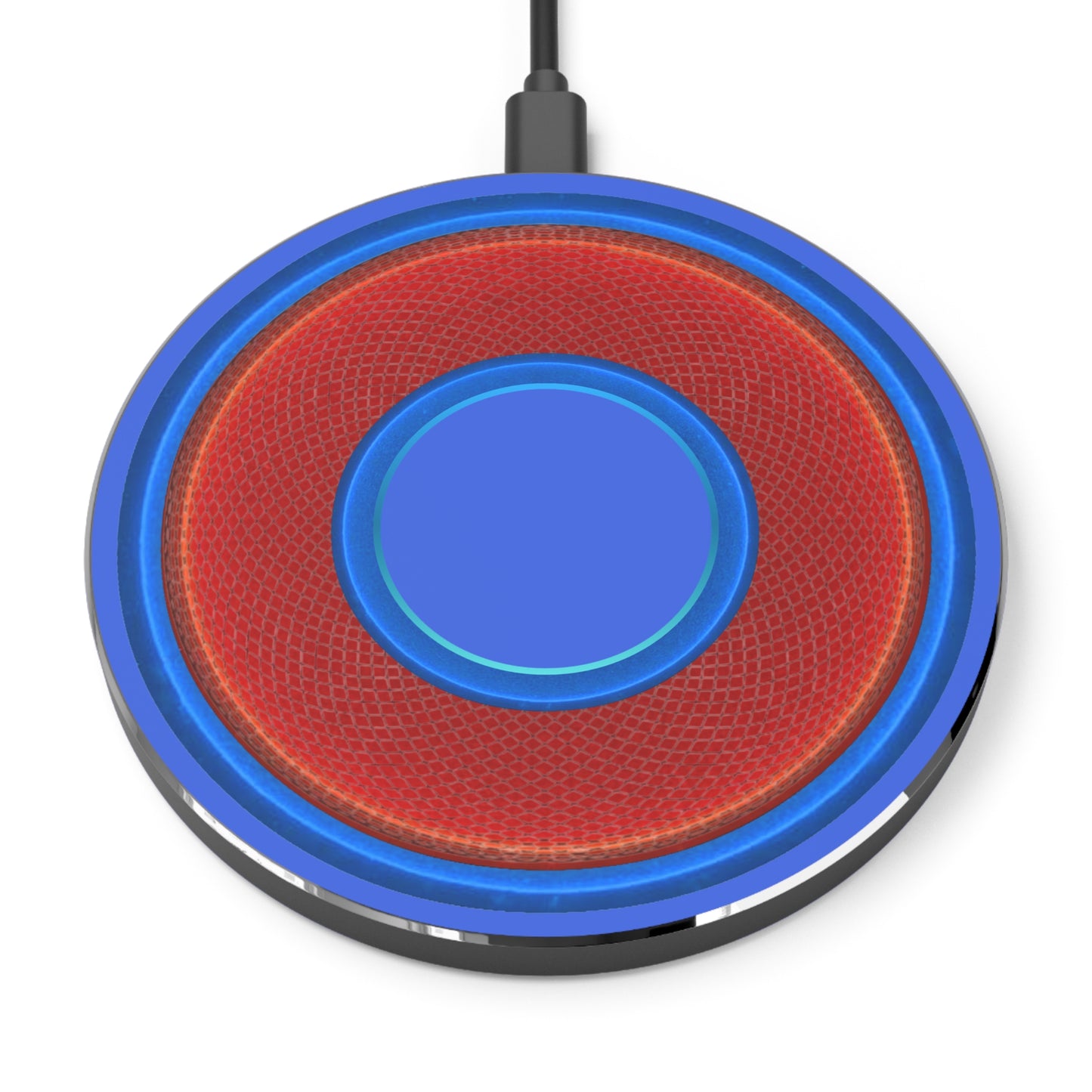 The Flow - Wireless Lumpy Donut Chargers - rustic red/blue donut w/royal blue background