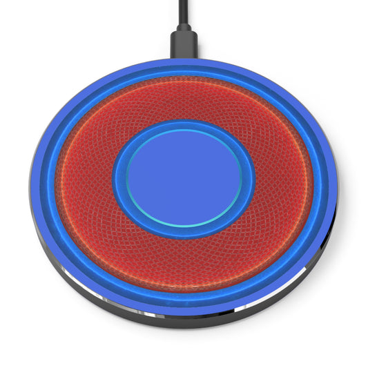 The Flow - Wireless Lumpy Donut Chargers - rustic red/blue donut w/royal blue background
