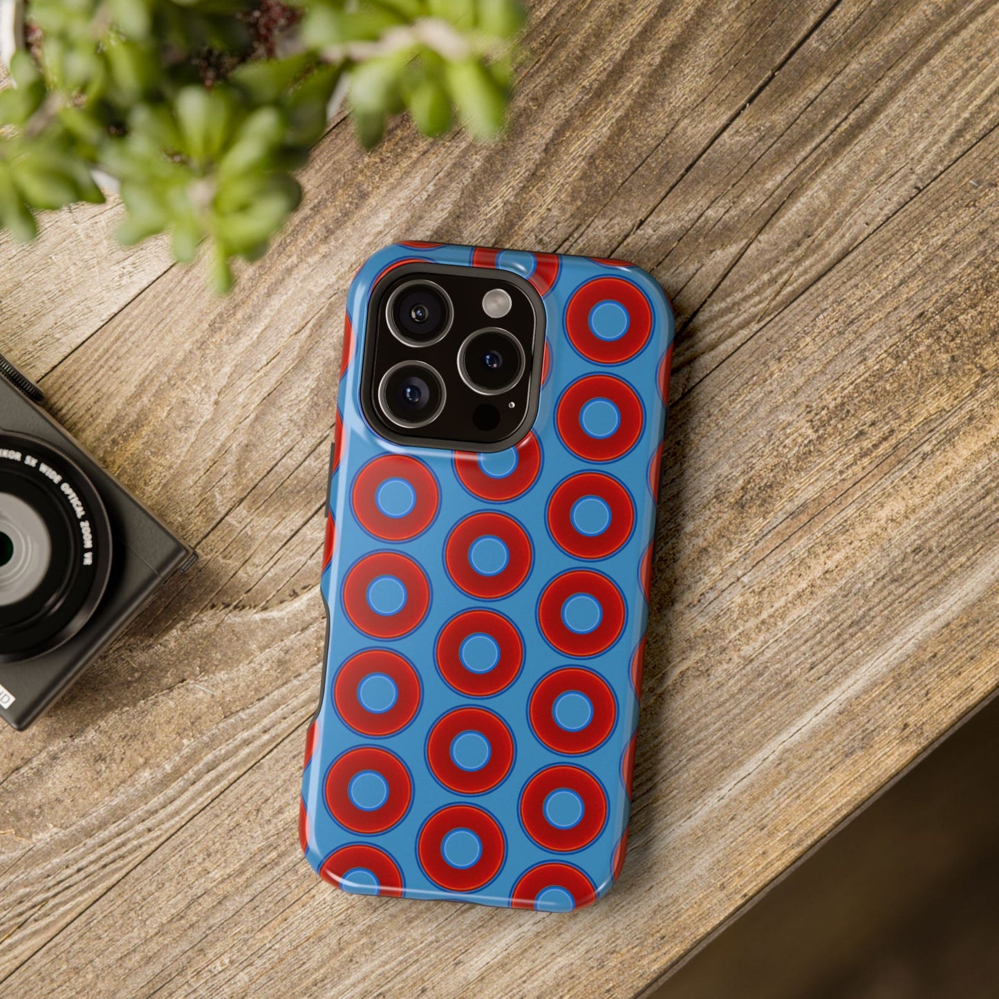 Magnetic Tough Donut Case - red vivid donut print w/light steel blue background