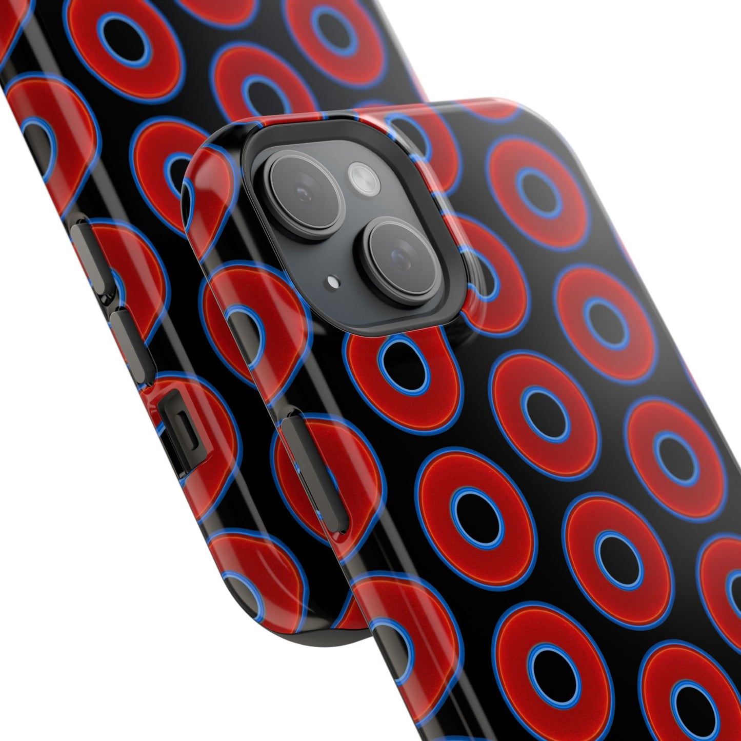 Impact-Resistant Lumpy Donut Case - red vivid donut print w/black background