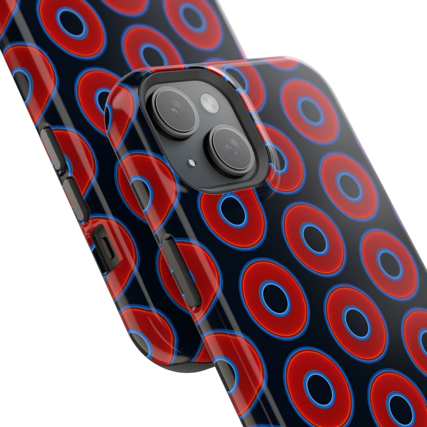 Impact-Resistant Lumpy Donut Case - red vivid donut print w/blue charcoal background