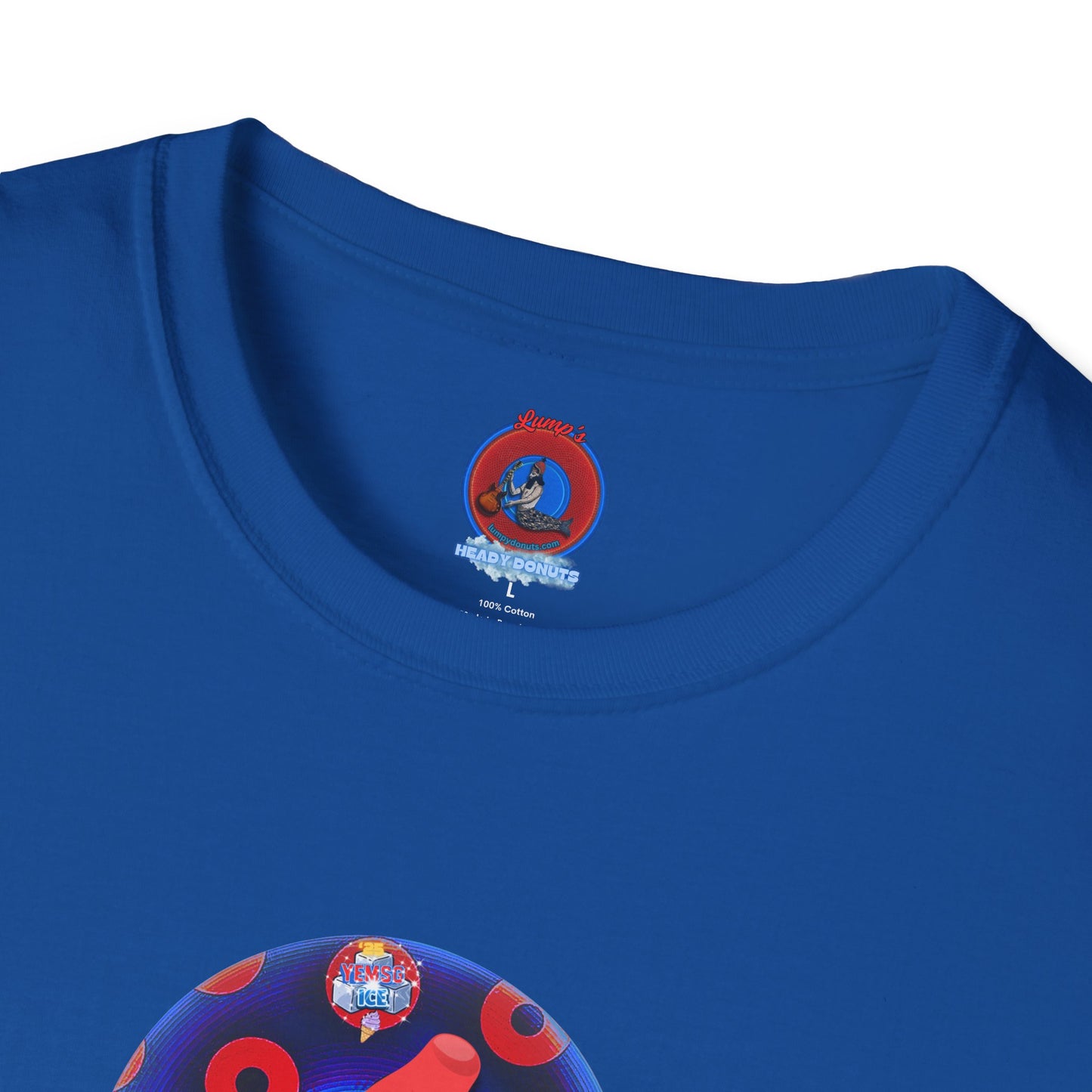 Classic Donut Tee - Unisex Soft-Style - "Blow this Popsicle Stand" - blue/red paradox bomb pop donut - variant 2