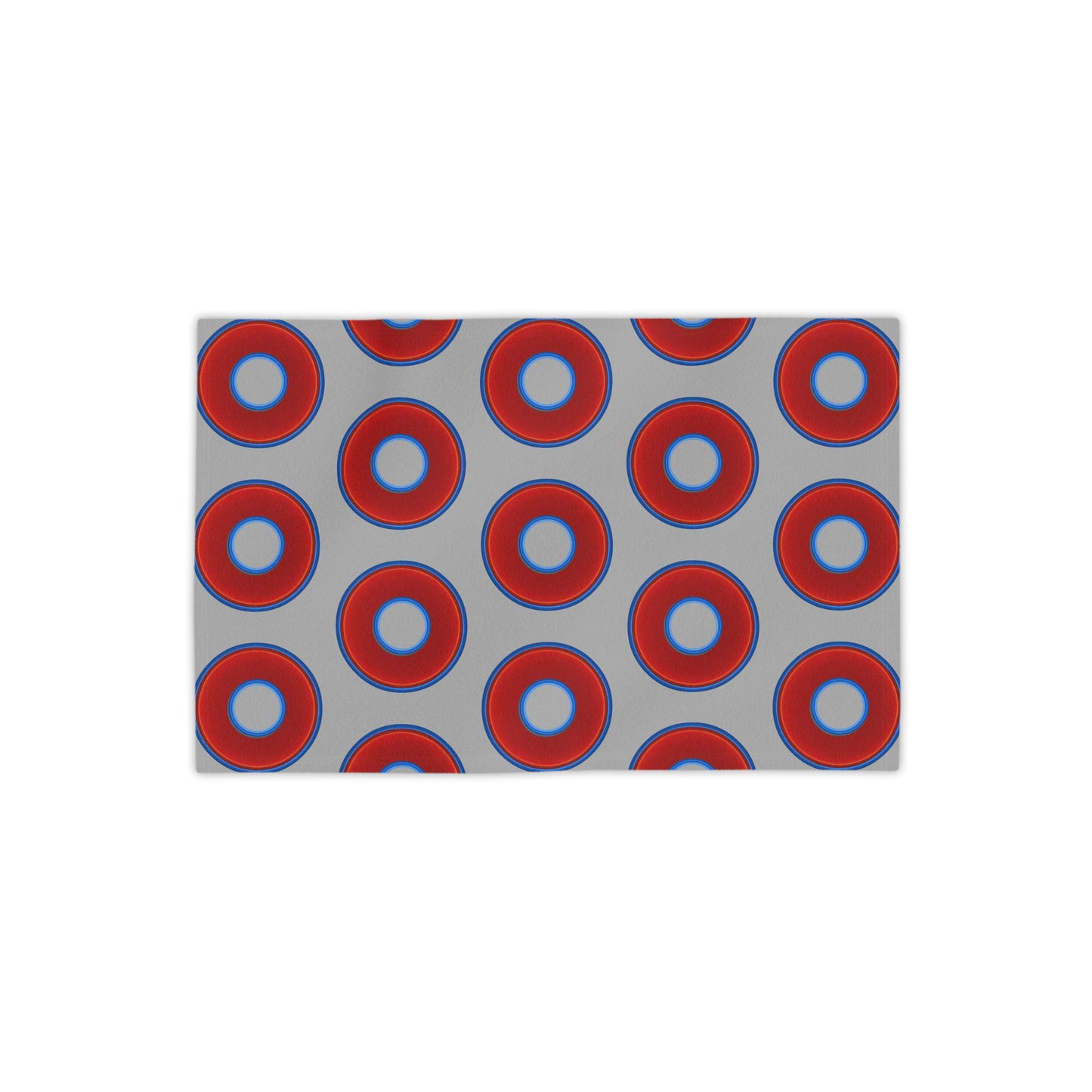 Lumpy Donut Towels - vivid red donuts w/light gray background