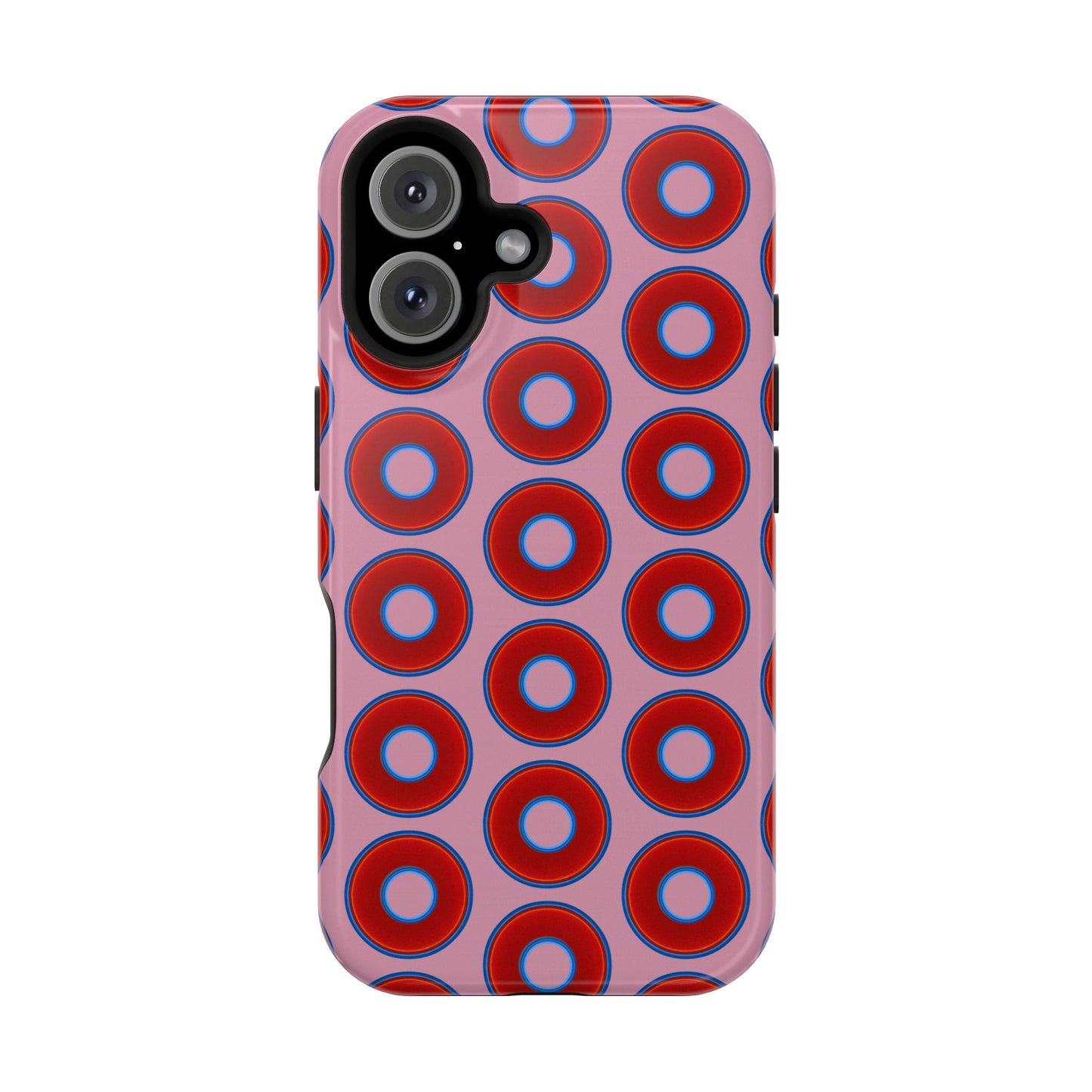 Impact-Resistant Lumpy Donut Case - red vivid donut print w/pale magenta background