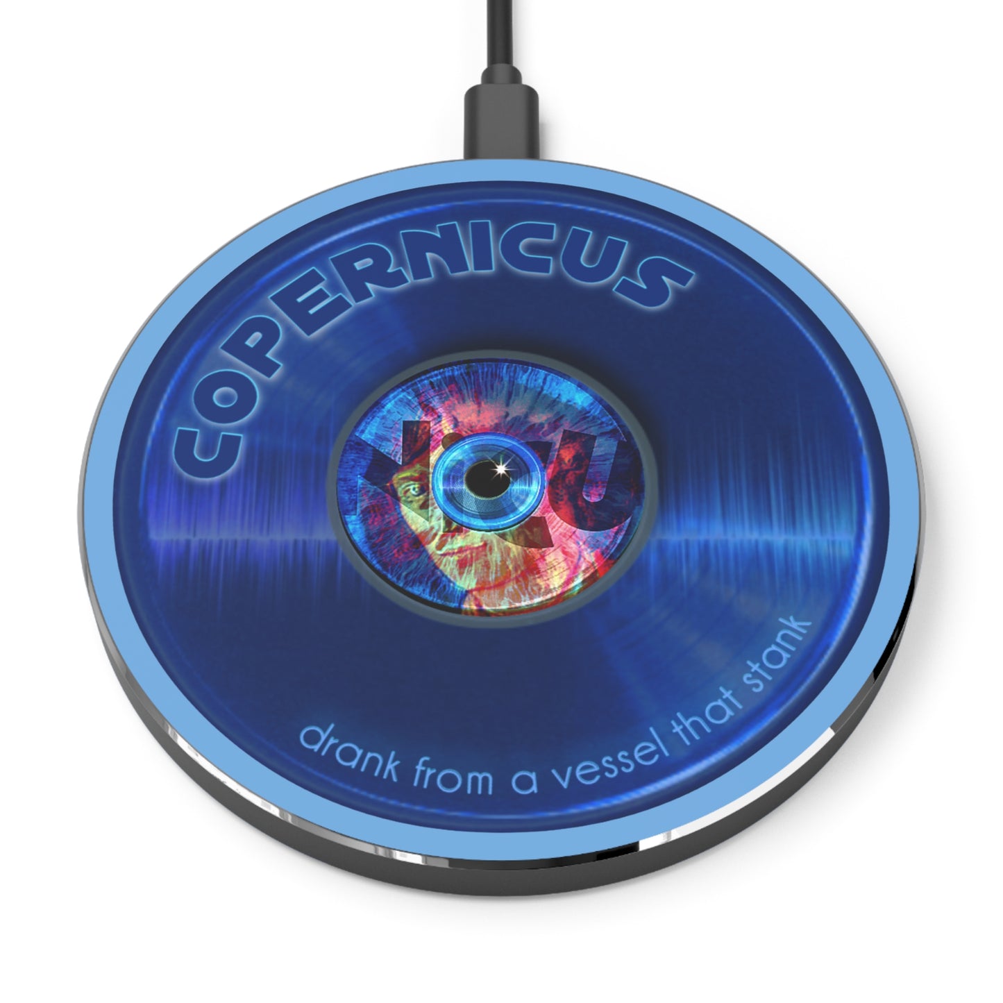 The Flow - Wireless Lumpy Donut Chargers - "Drunken Copernicus's Donut Charger" - vivid blue w/light blue background - variant 2