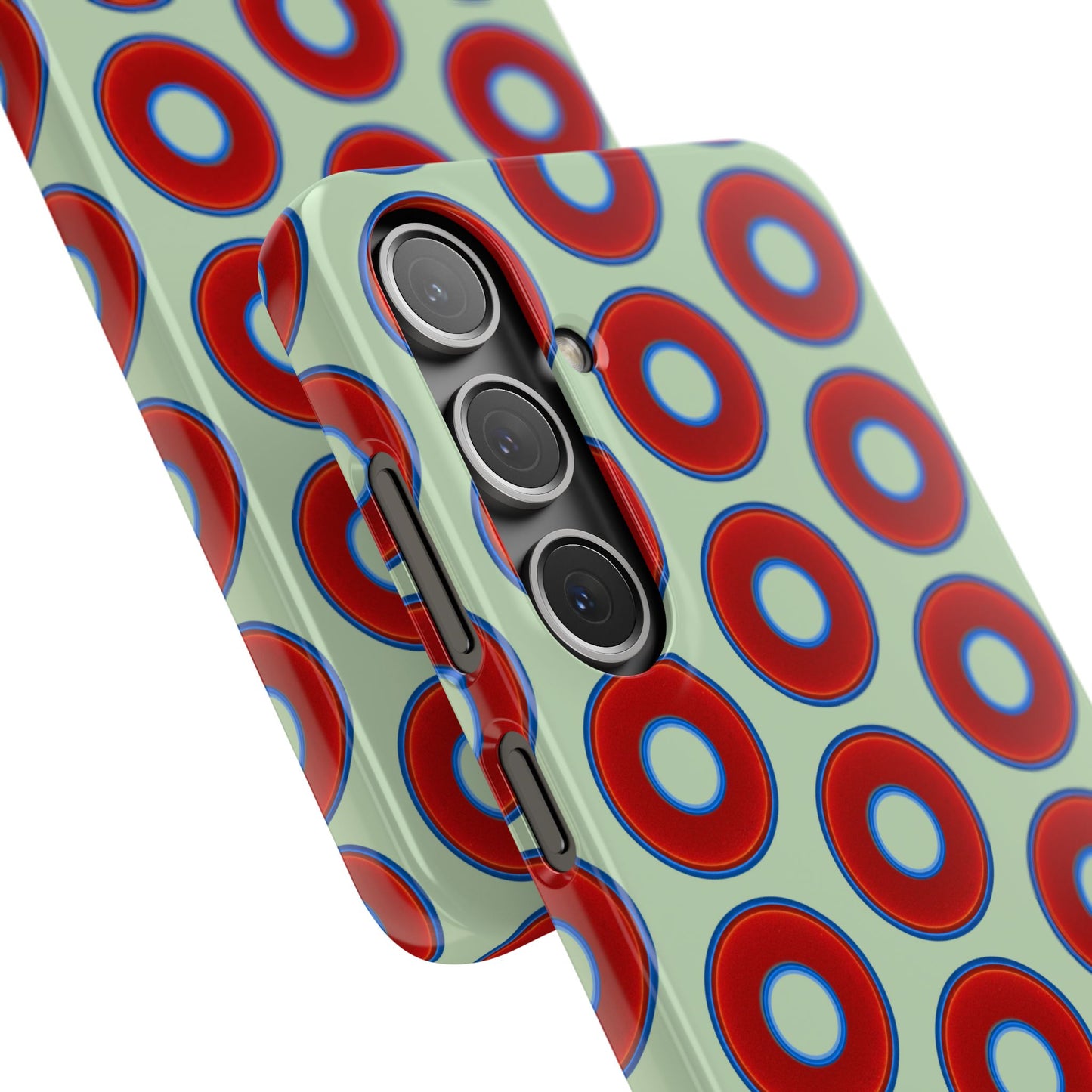 Lumpy Donut Snap Case - red vivid donut print w/seafoam green background