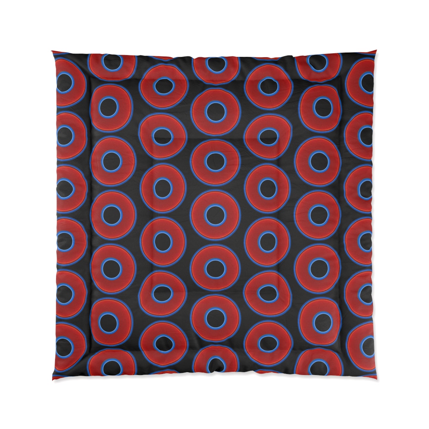 The Very Lumpy Comforter - vivid red donuts w/black background