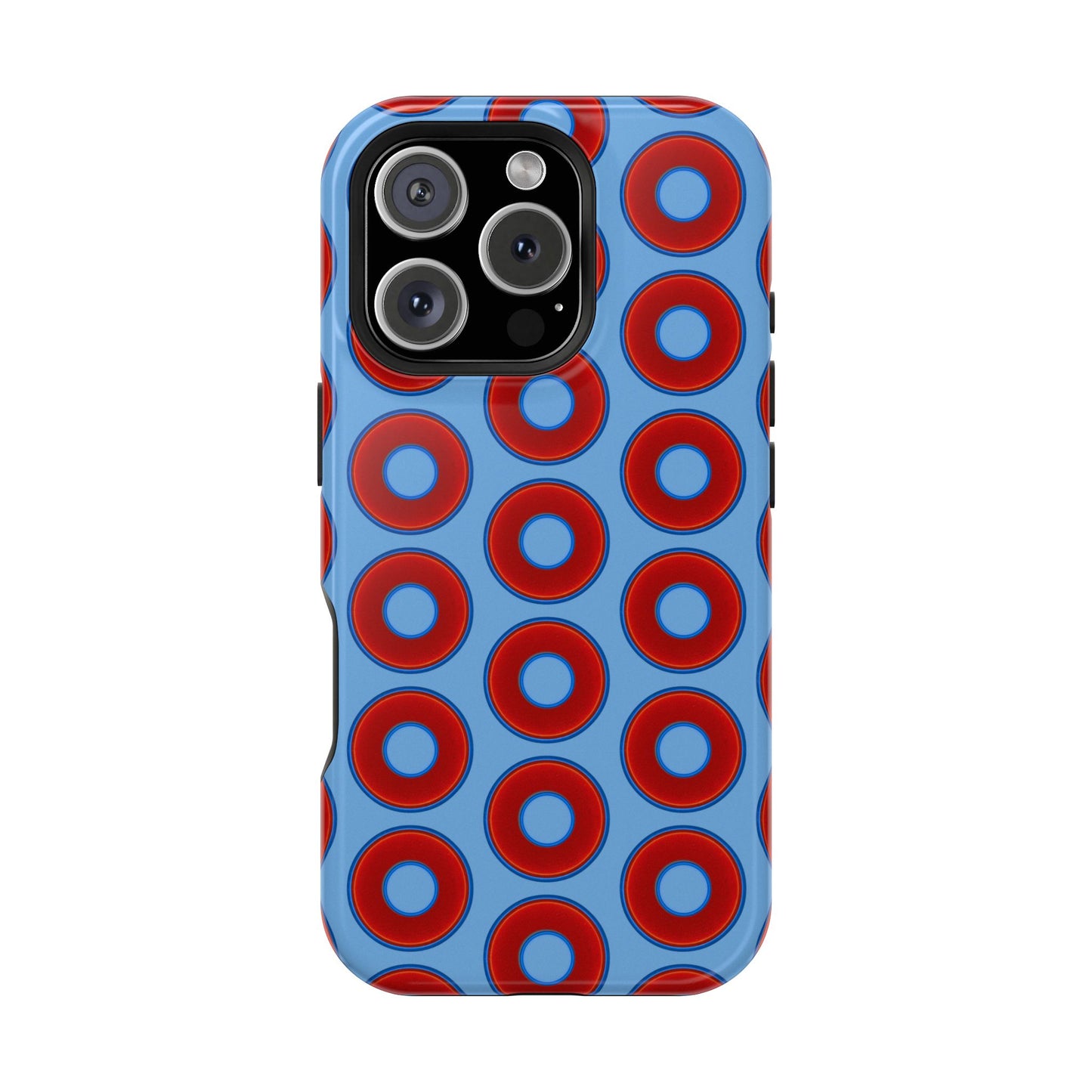 Impact-Resistant Lumpy Donut Case - red vivid donut print w/light blue background