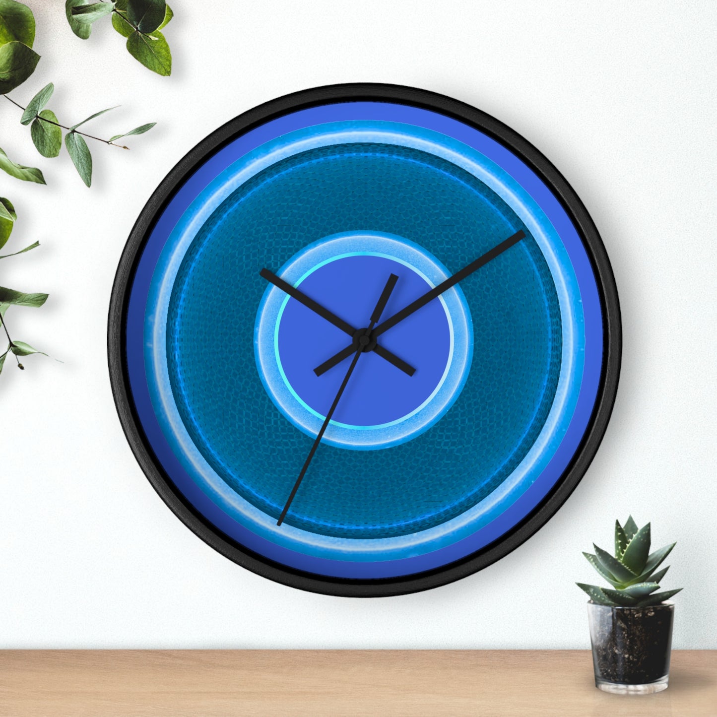 Lumpy Wall Clock - blue rustic donut w/light blue edging - variant 5 w/royal blue background