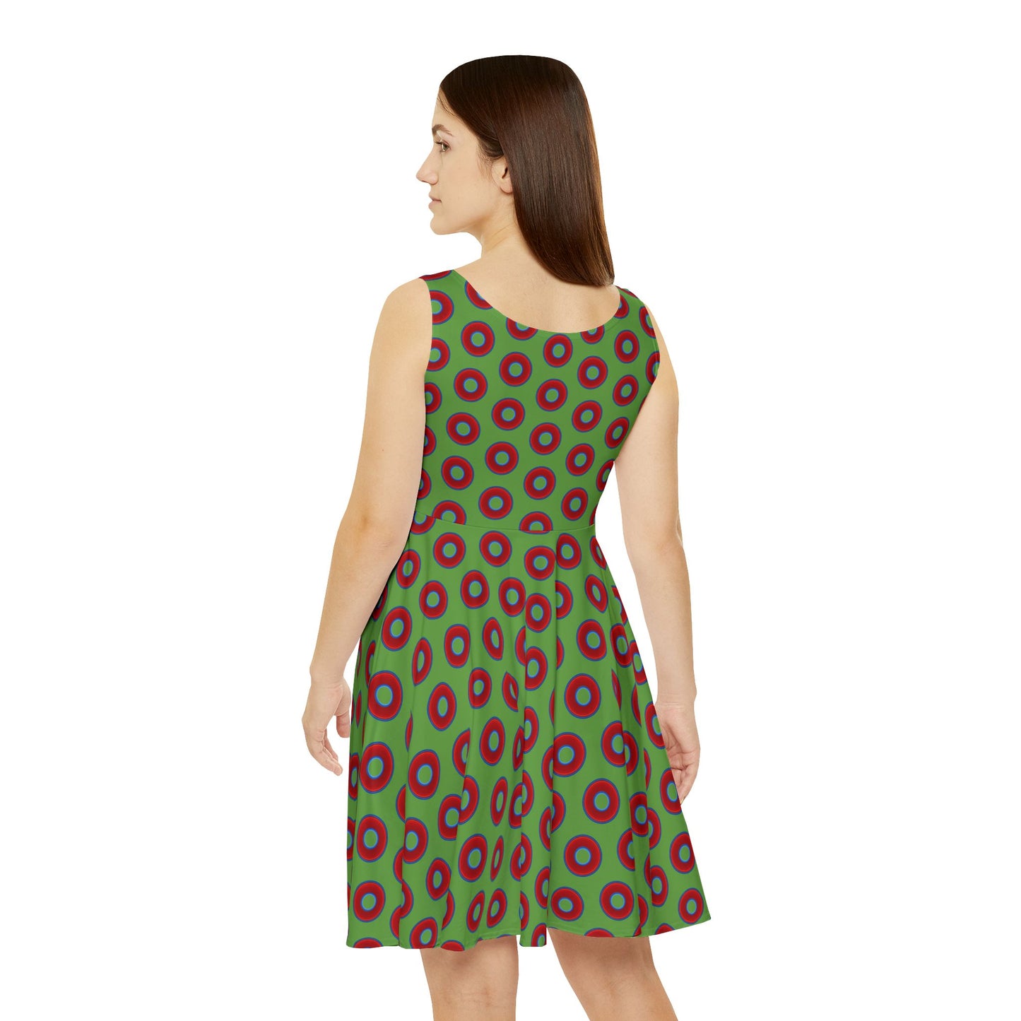 Women's Skater Donut Dress - vivid red donut print w/light green background
