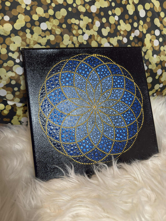 Matlack Mandala - handmade - blue/yellow/gold [10" x 10"]