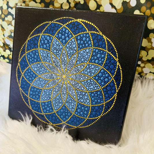 Matlack Mandala - handmade - blue/yellow/gold [10" x 10"]